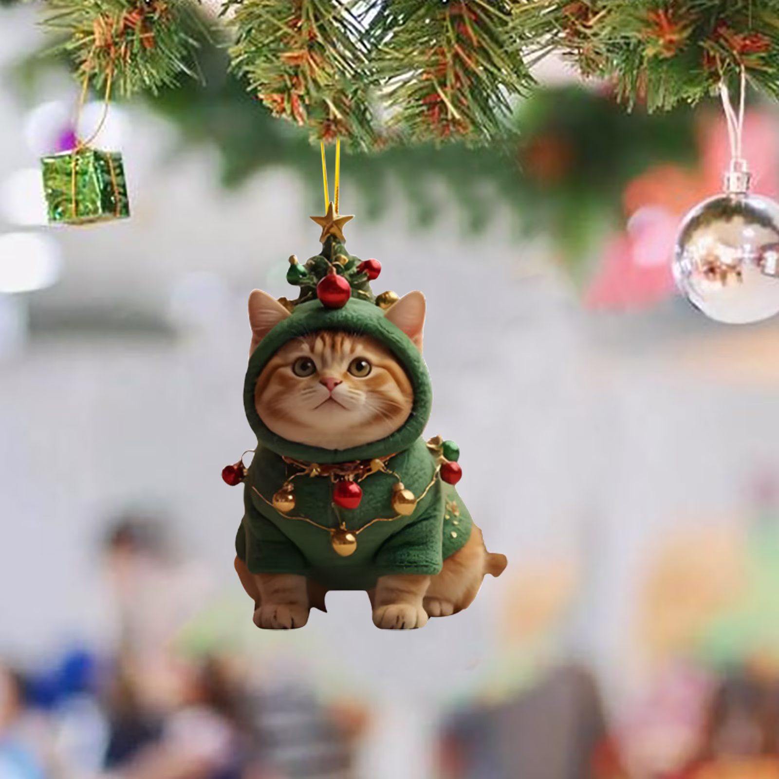 CoreLiving - Orange Cat Ornament, Cat Christmas Ornaments, 2D Acrylic Fat Orange Cat Gift for Cat Lovers, Christmas Tree Decor, Home Party Decoration