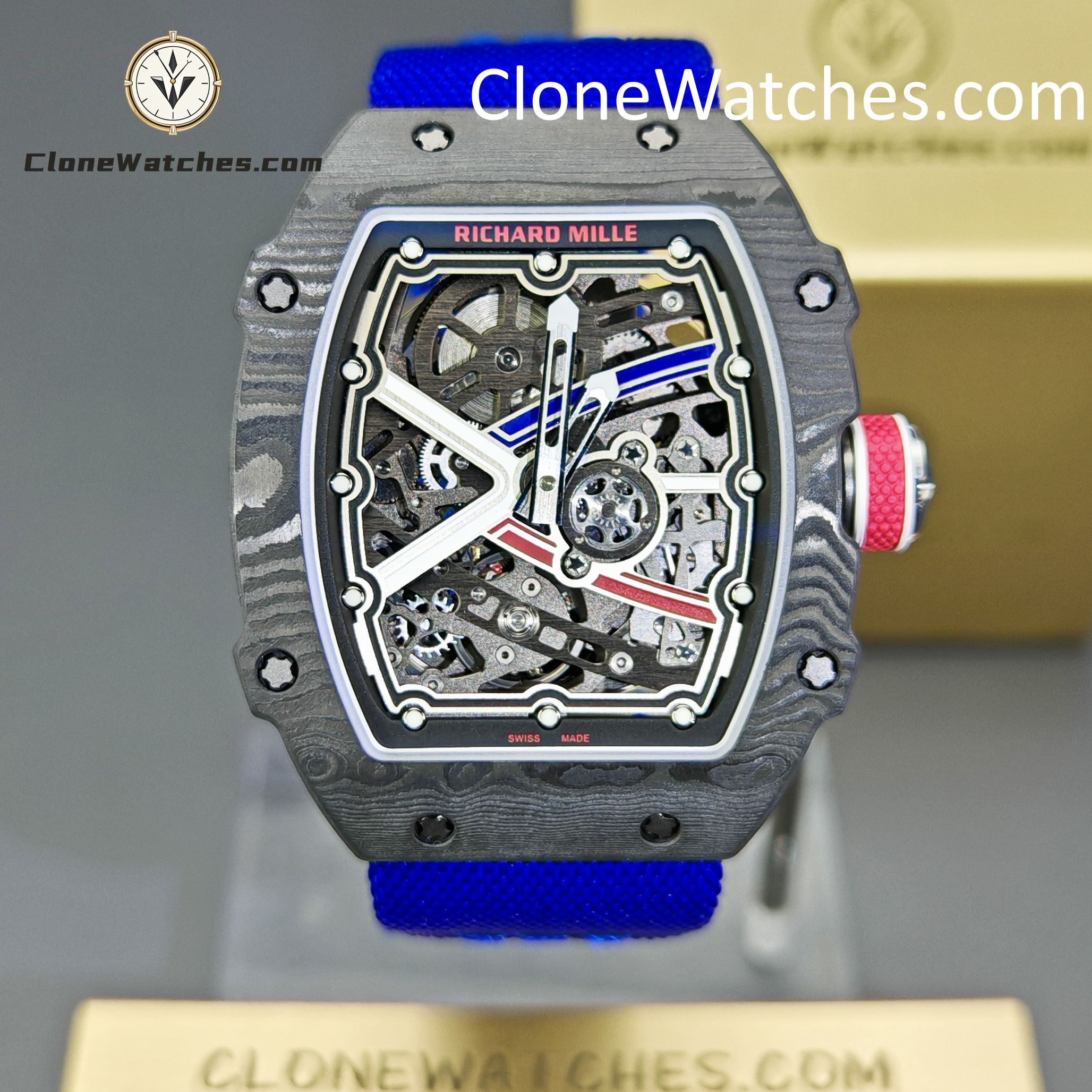 Richard Mille Super Clone Watches 1:1 RM 67 – 02 Carbon Tourbillon Blue Strap