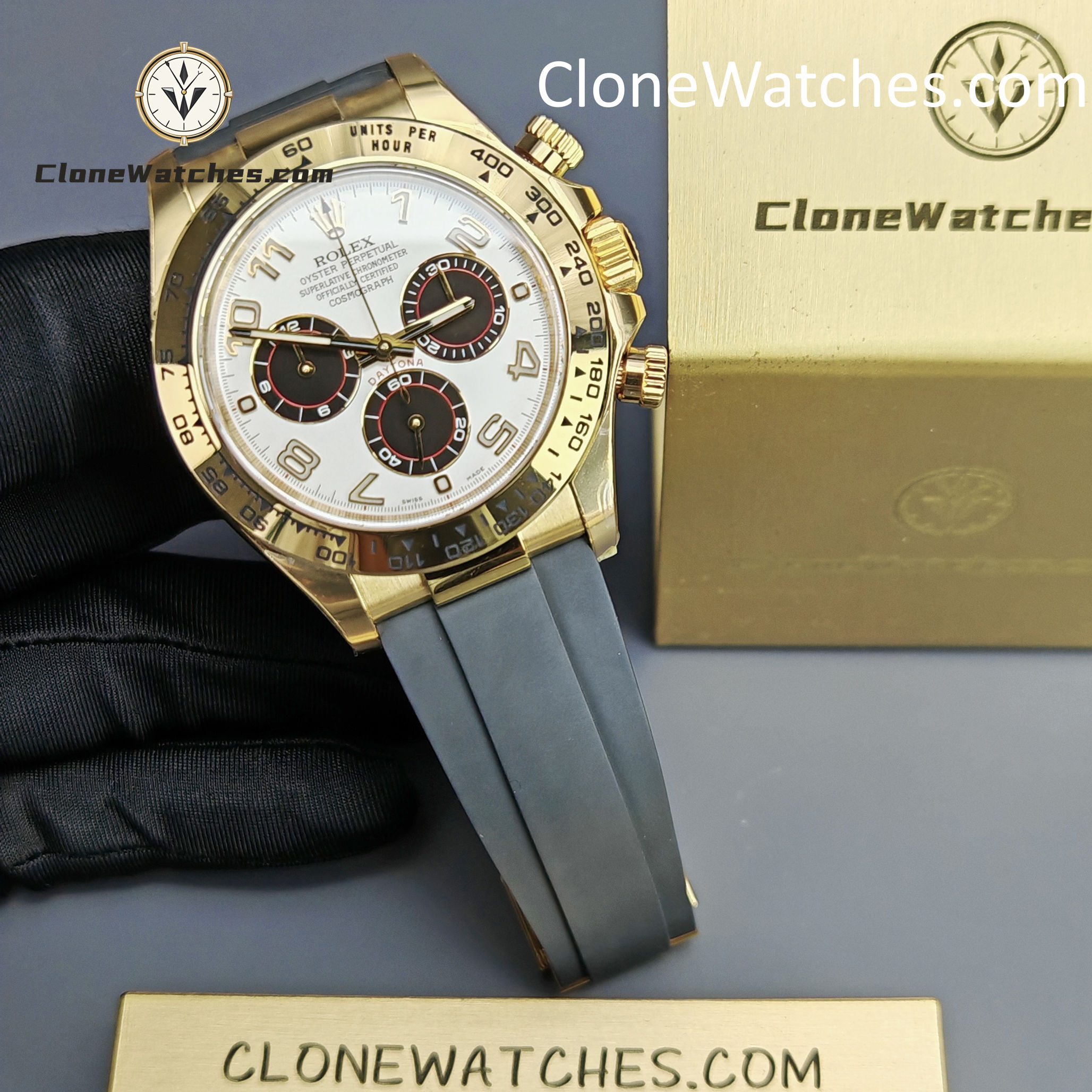 Rolex Super Clone Watches 1:1 Daytona White Arabic Dial Oysterflex Rubber Strap M116518 4130 Movement