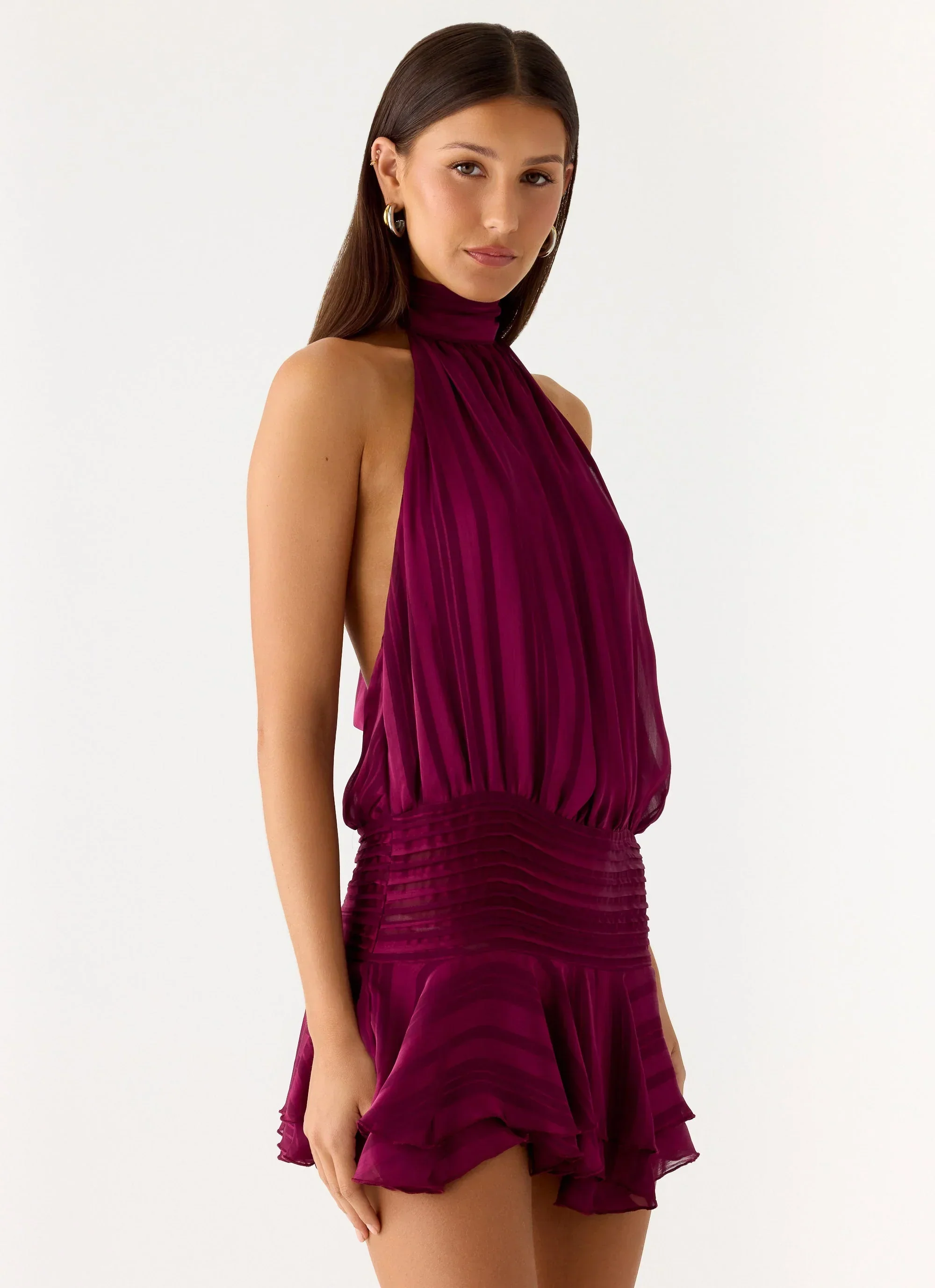 Willow Chiffon Mini Dress - Plum