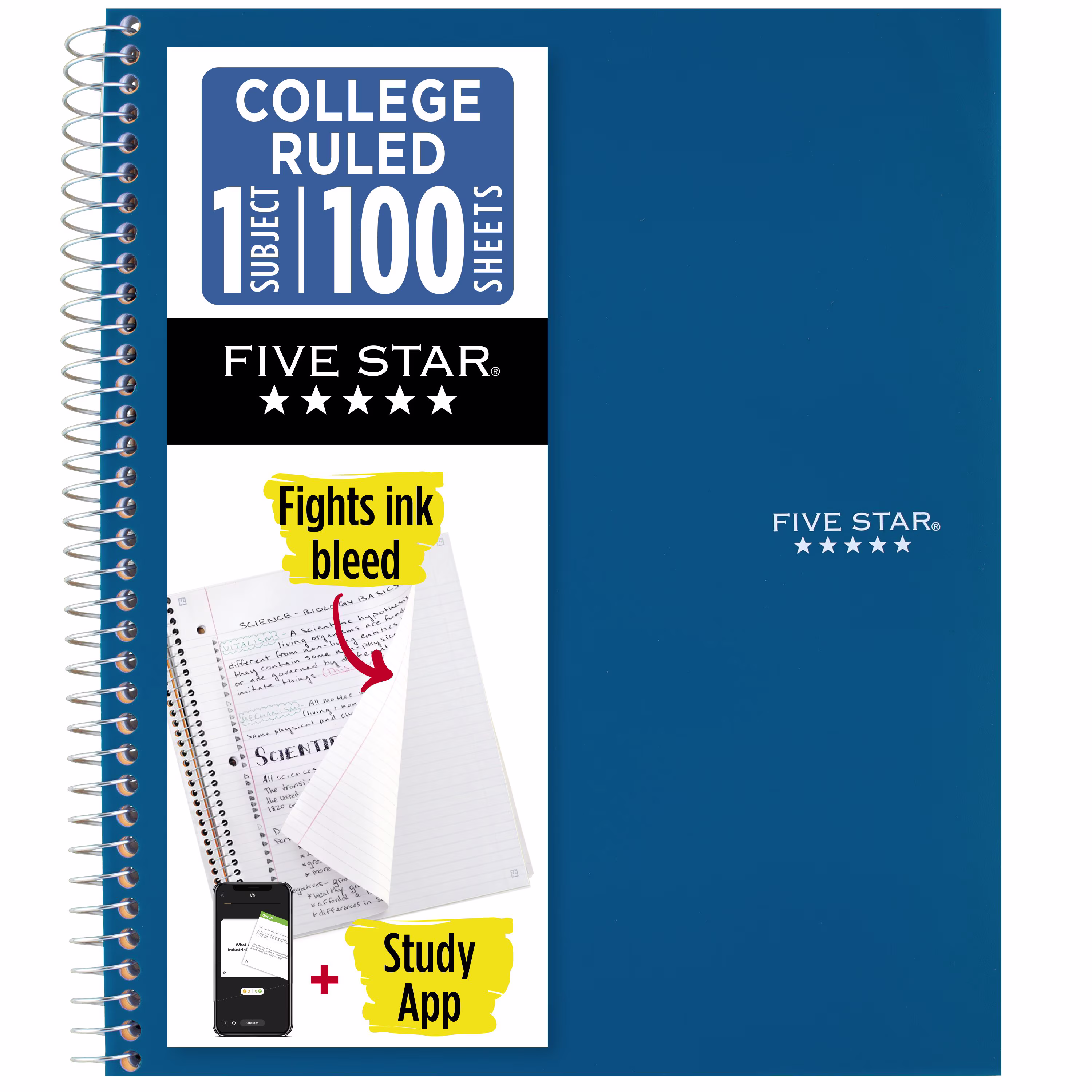 Five Star 1 Subject College Ruled Notebook Plus Study App, 8.5