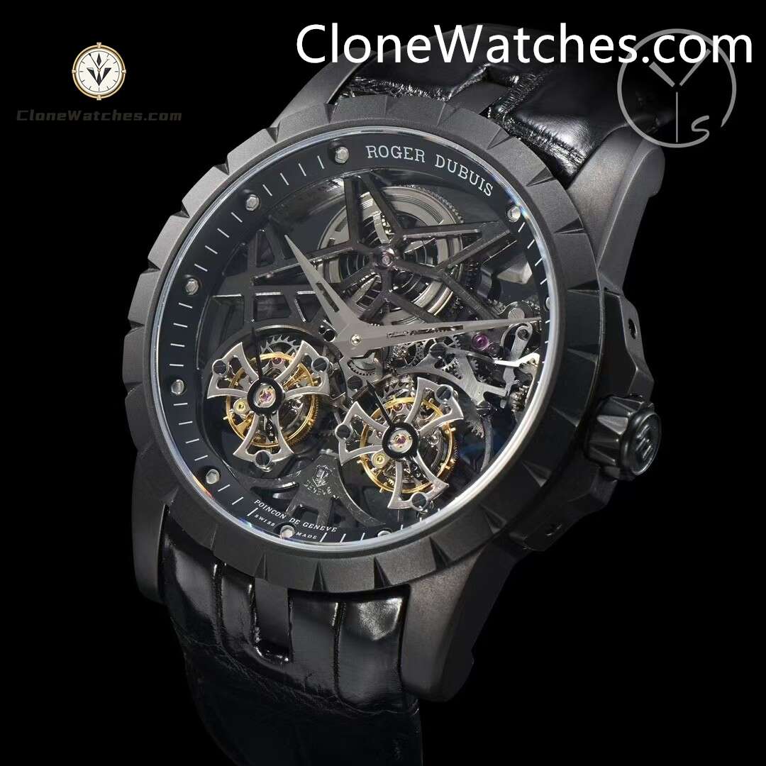 Roger Dubuis Super Clone Watches 1:1 Excalibur Skeleton Double Flying Tourbillon RDDBEX0471 45MM