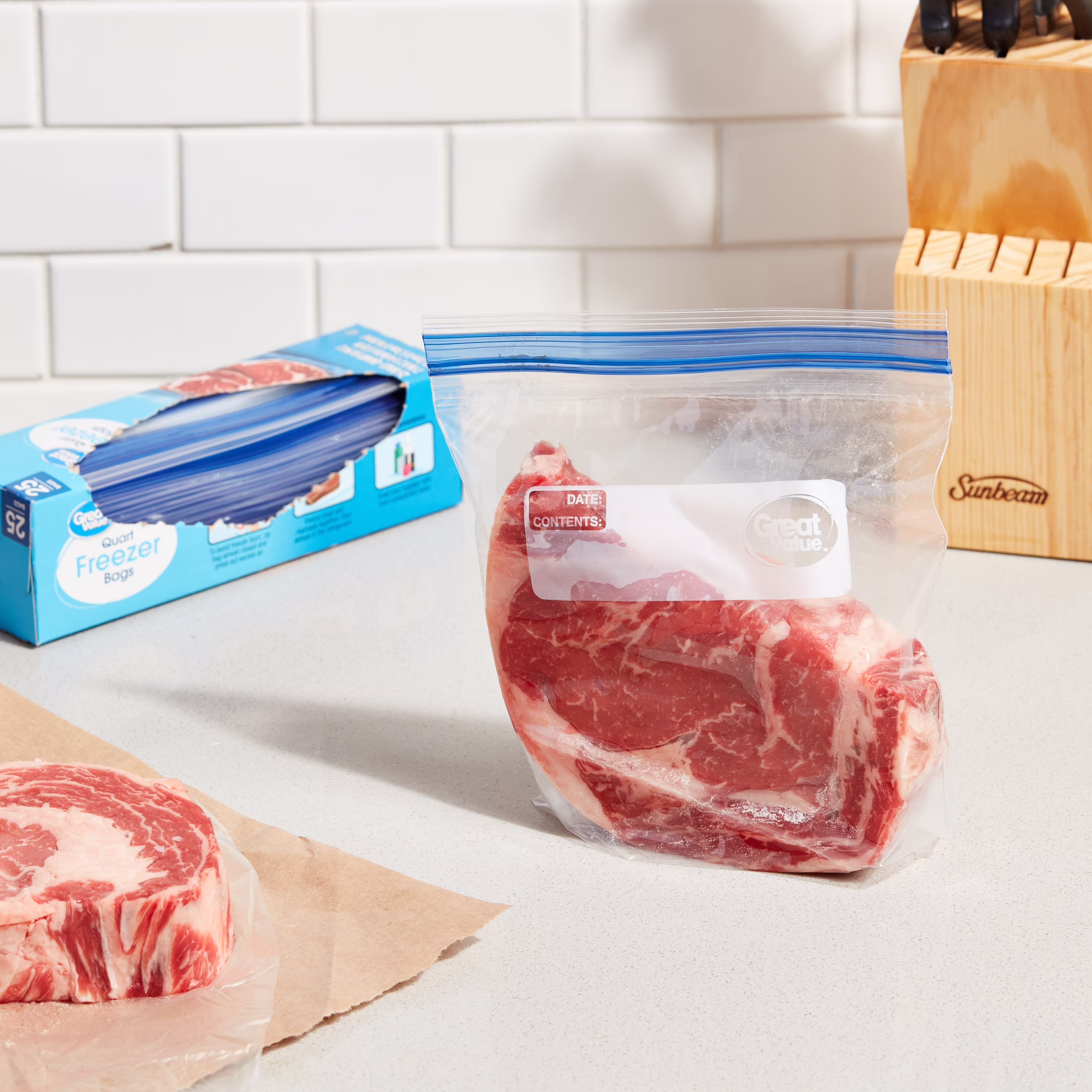 Great Value Freezer Guard Double Zipper Quart Freezer Bag, 25 Count