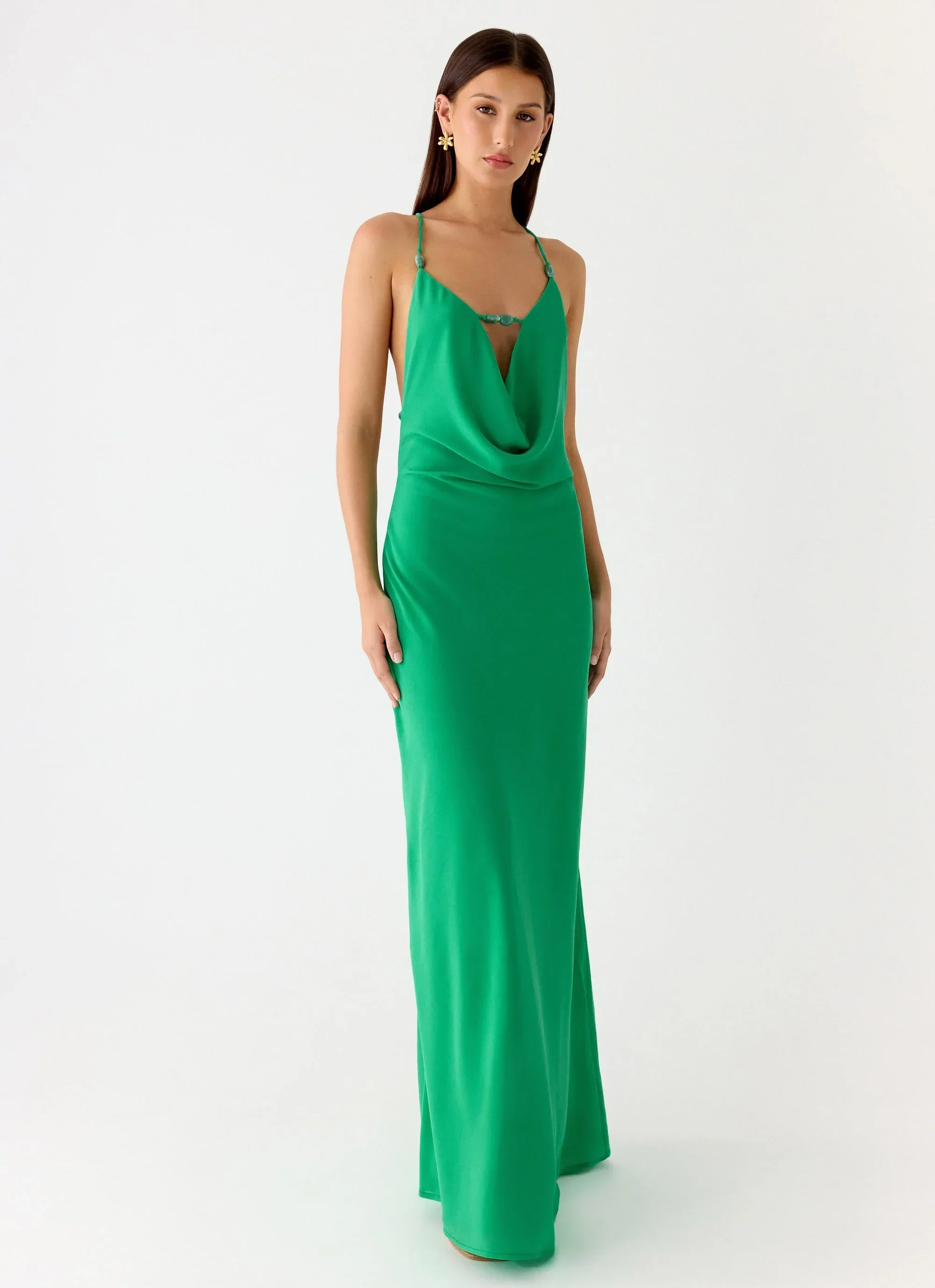 Tropic Muse Beaded Cowl Maxi Dress - Green