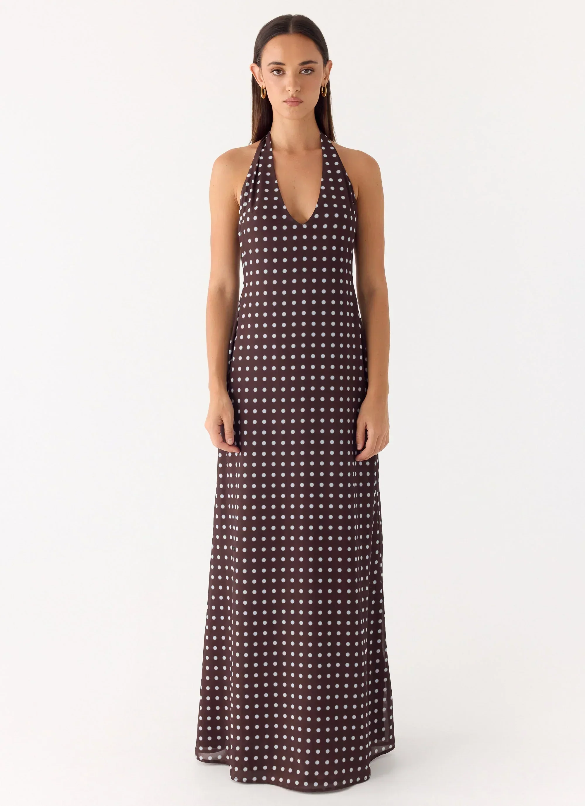 Float Away Maxi Dress - Chocolate Blue Dot