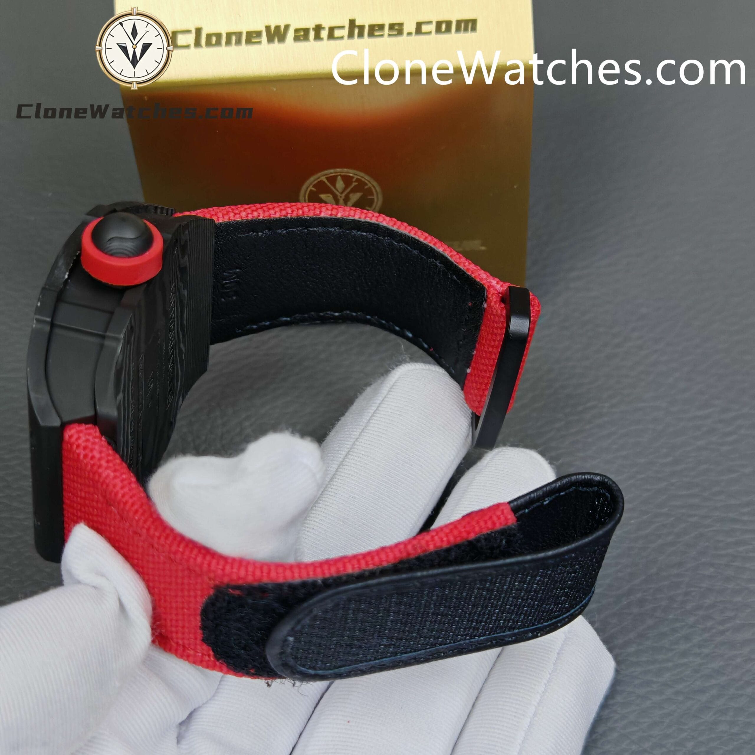 Richard Mille Super Clone Watches 1:1 RM 027 – 03 Carbon Tourbillon Red Strap