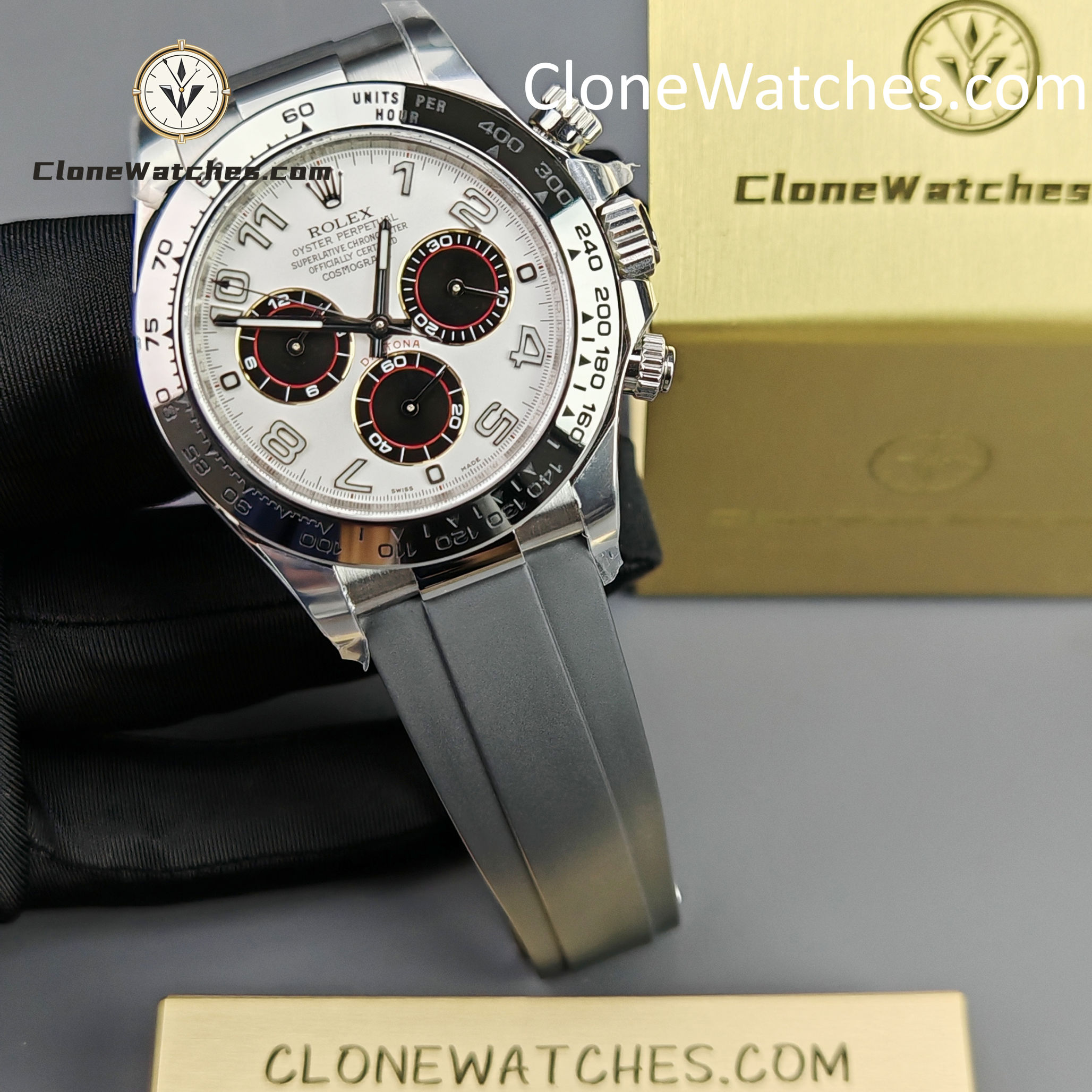 Rolex Super Clone Watches 1:1 Daytona Silver/Black Dial Rubber Strap M116519 4130 Movement