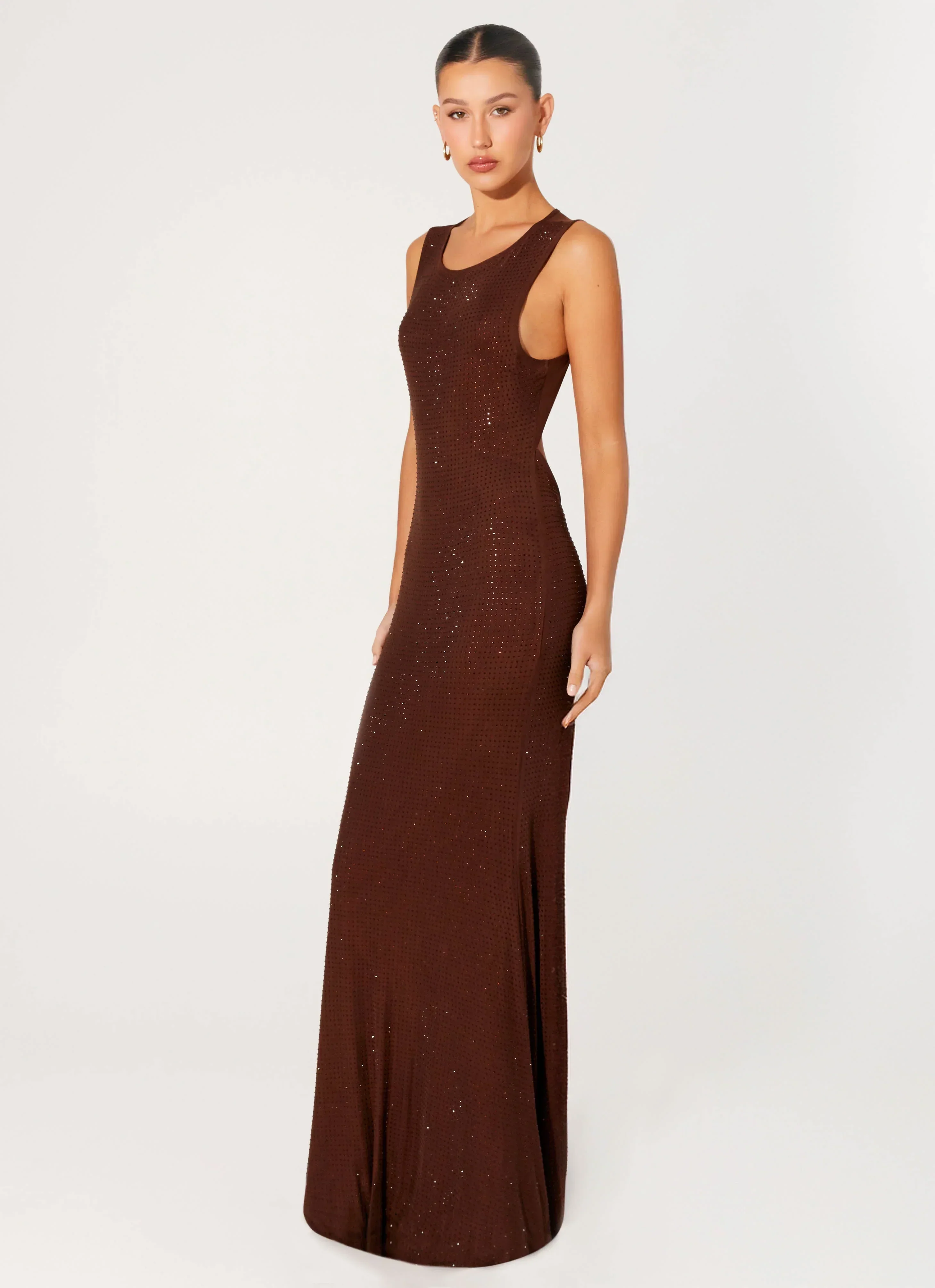Hot Sequins Maxi Dress - Chocolate