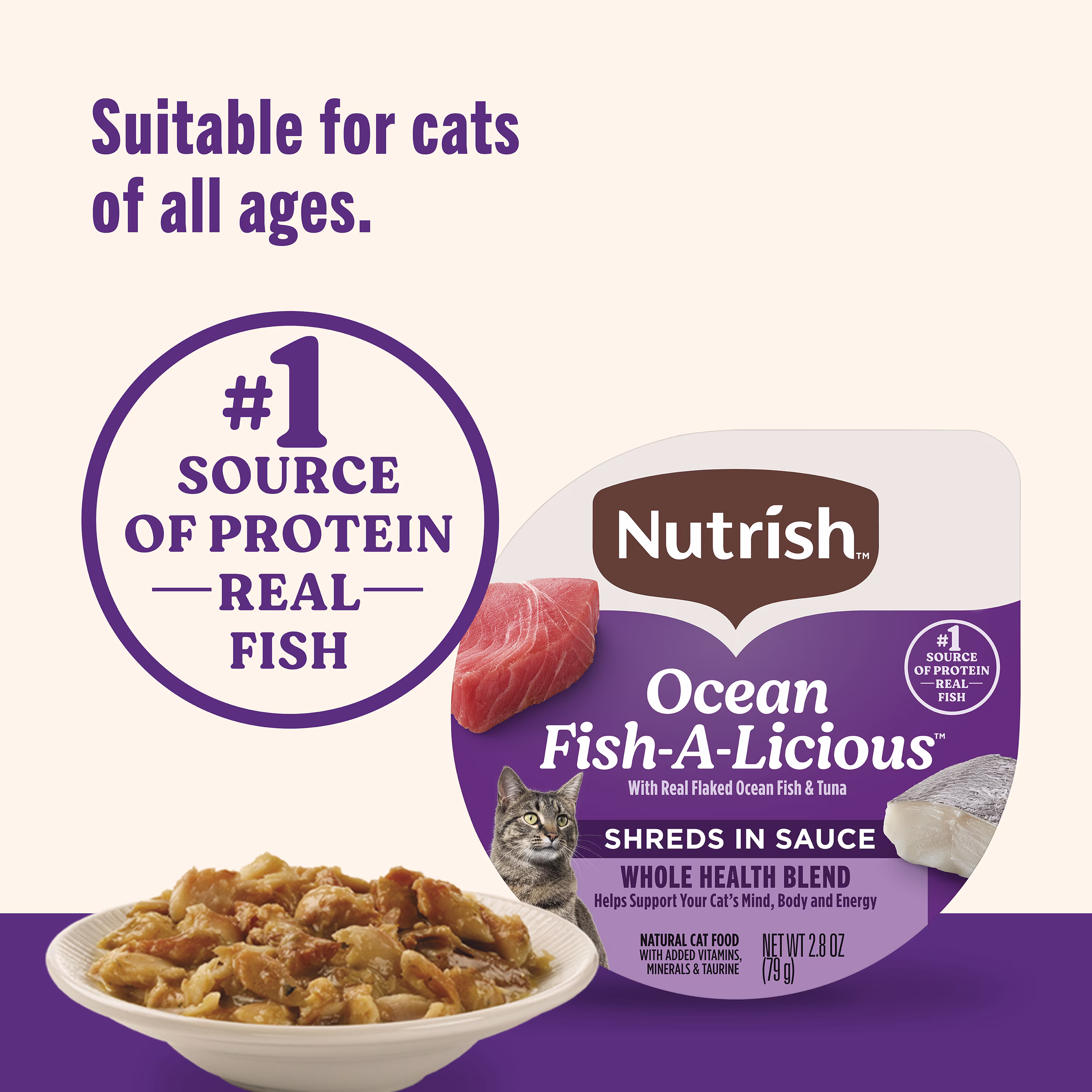 (6 pack) Rachael Ray Nutrish Natural Wet Cat Food, Grain Free, Ocean Fish-a-Licious, 2.8 oz Tub