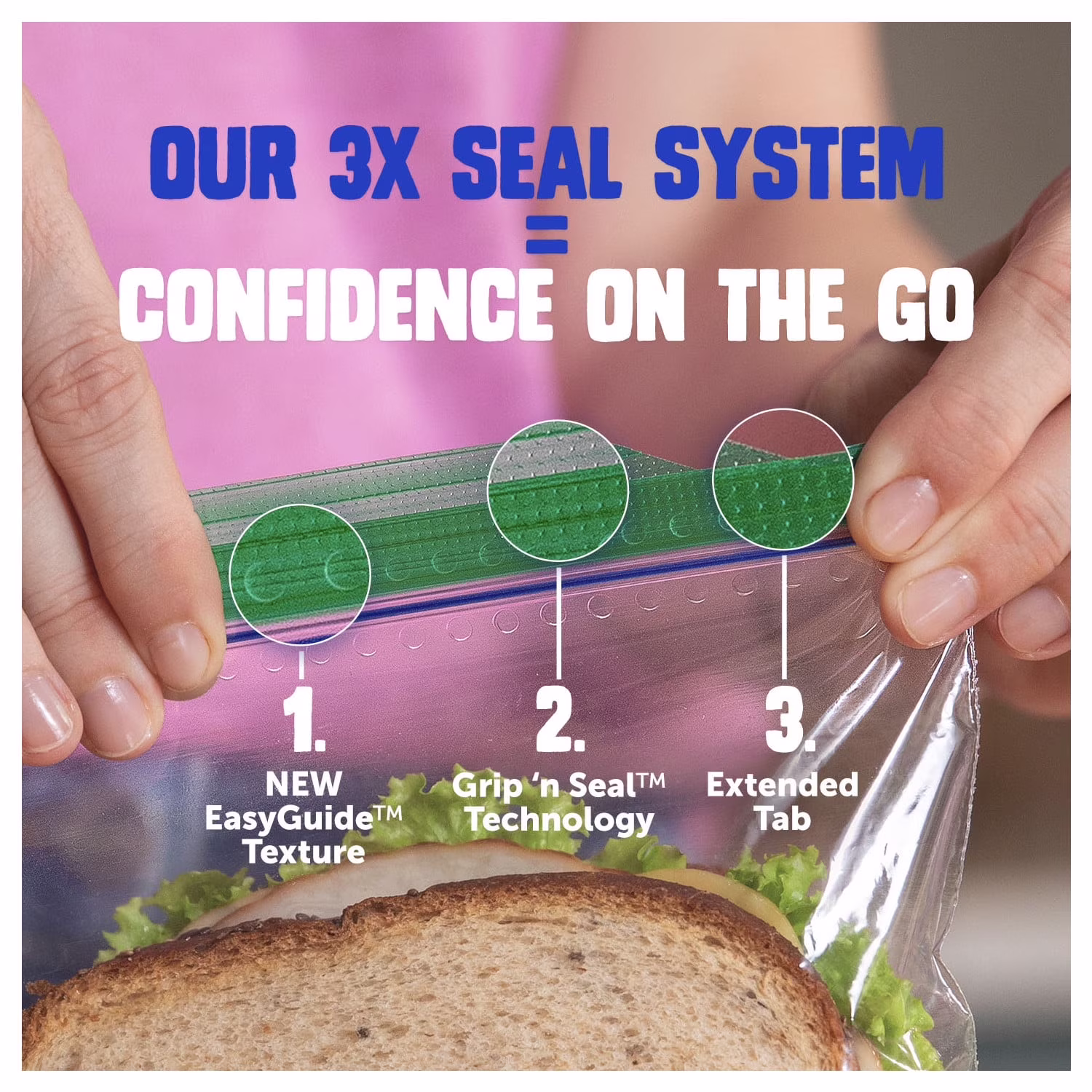 Ziploc® Brand XL Sandwich Bags with EasyGuide™ Texture, Grip 'n Seal Technology™, Food Storage, 25 Count