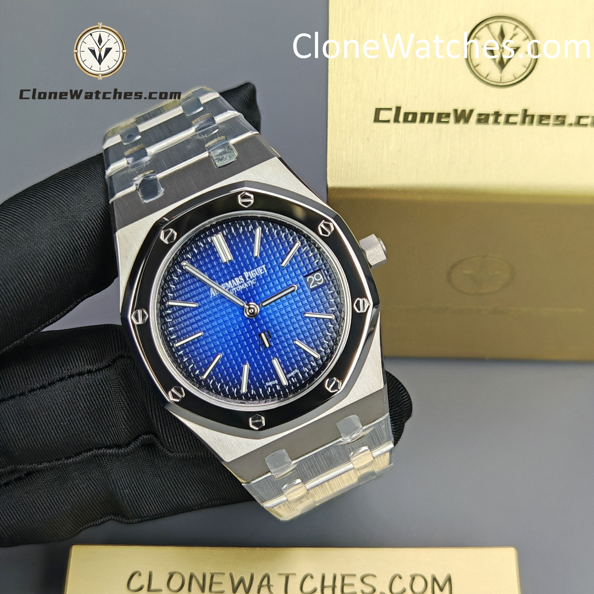 Audemars Piguet Super Clone Watches 1:1 Royal Oak “Jumbo” 15202IP Blue Dial
