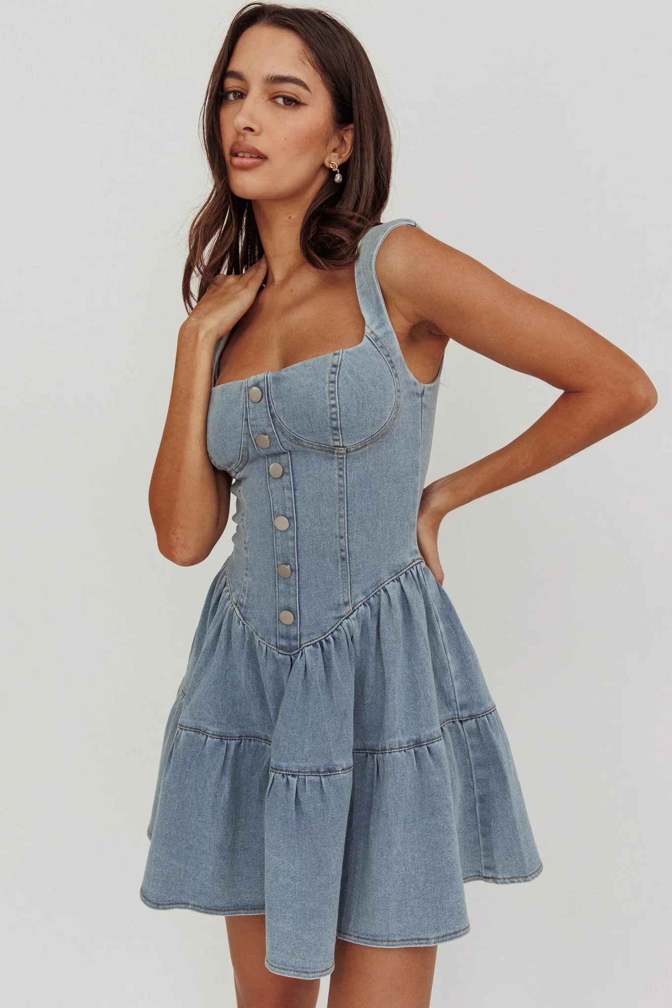 Deep Dive Square Neck Mini Dress Denim