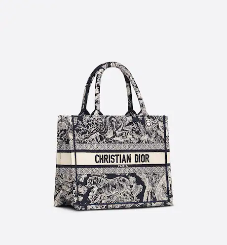SMALL DIOR BOOK TOTE Blue Toile de Jouy Reverse Embroidery (26.5 x 21 x 14 cm)