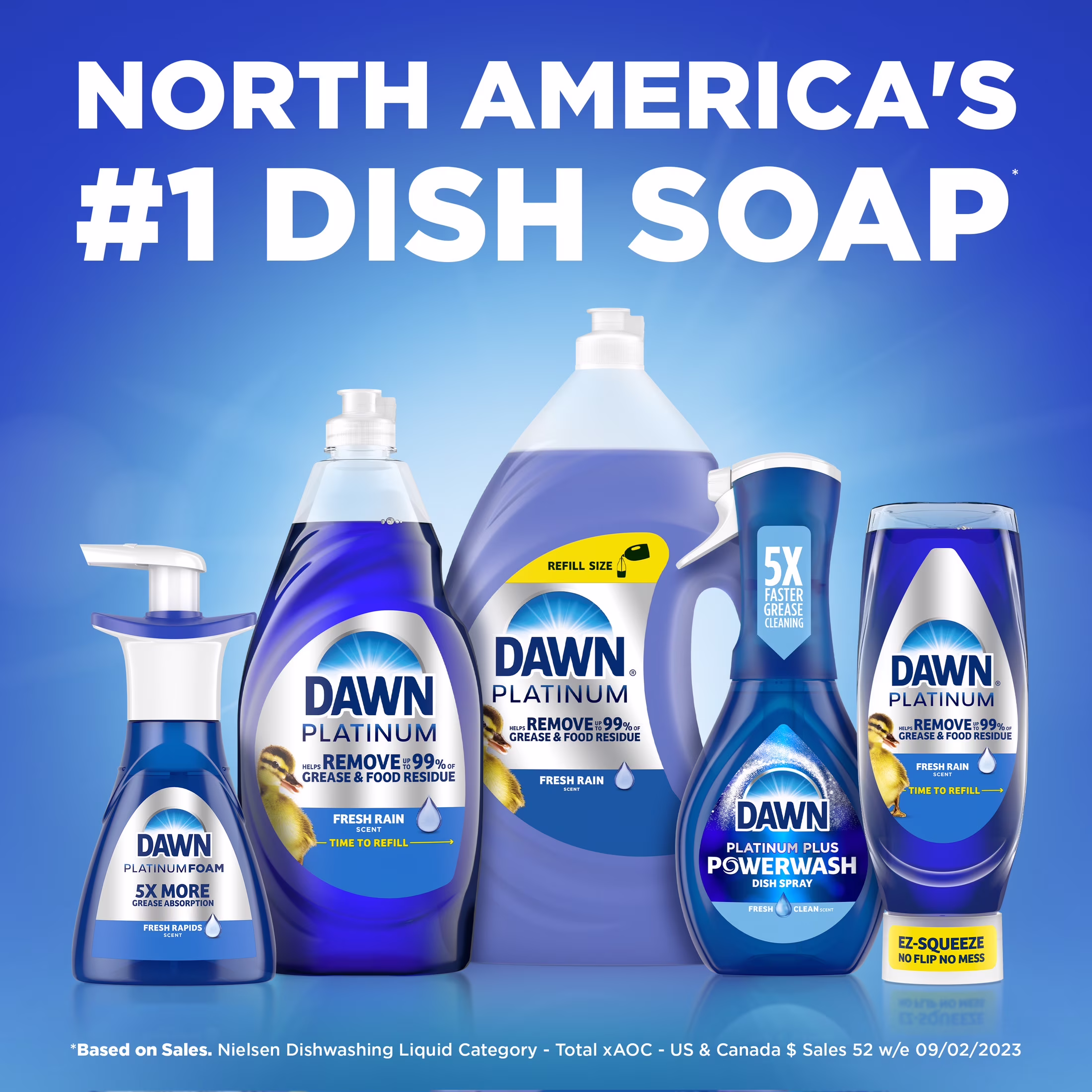 (4 pack) Dawn Platinum EZ-Squeeze Dish Soap Liquid, Dishwashing Liquid, Grease Removal, Fresh Rain, 12.2oz