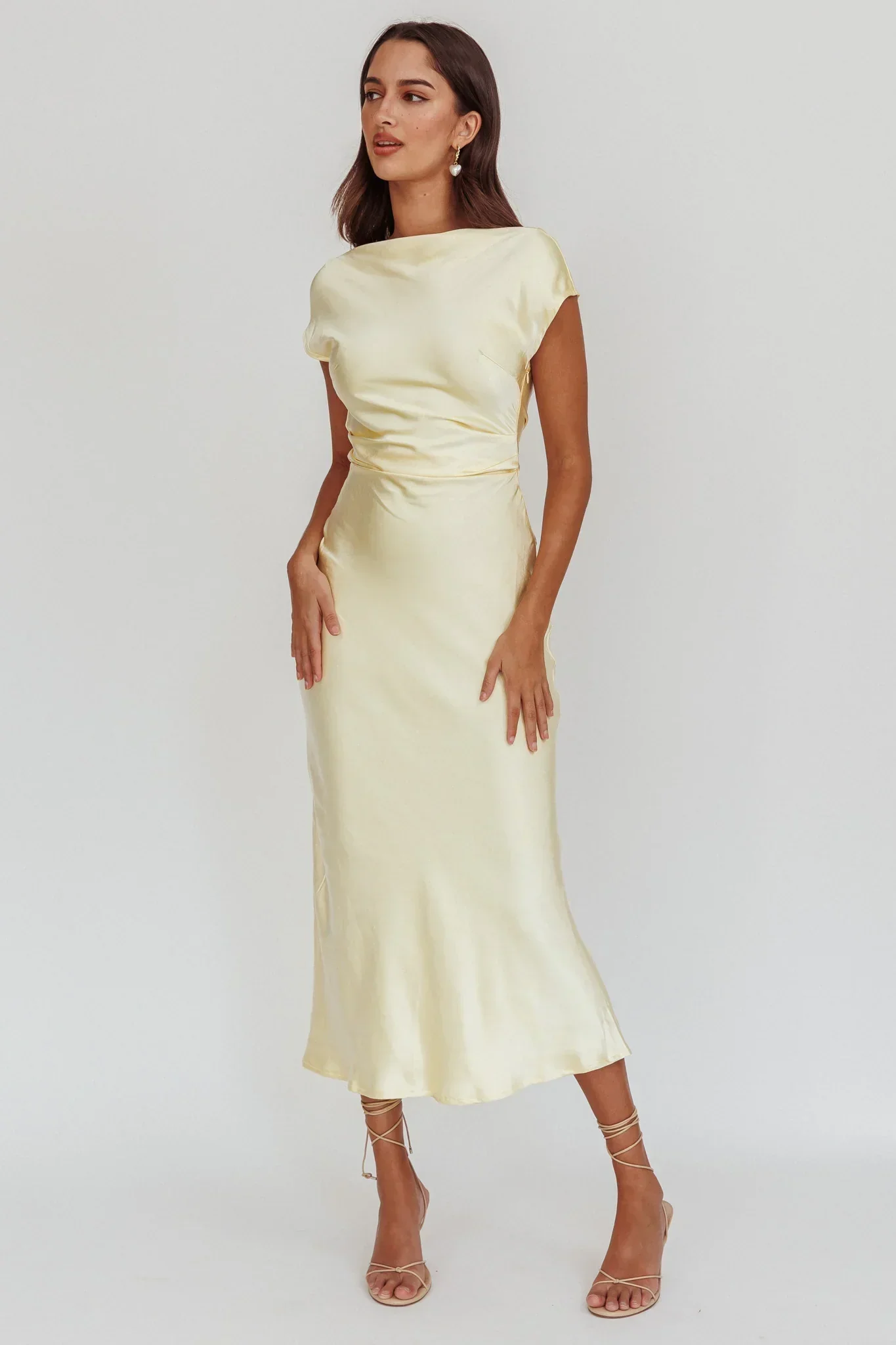 Loveland Cap Sleeve Cowl Back Midi Dress Butter