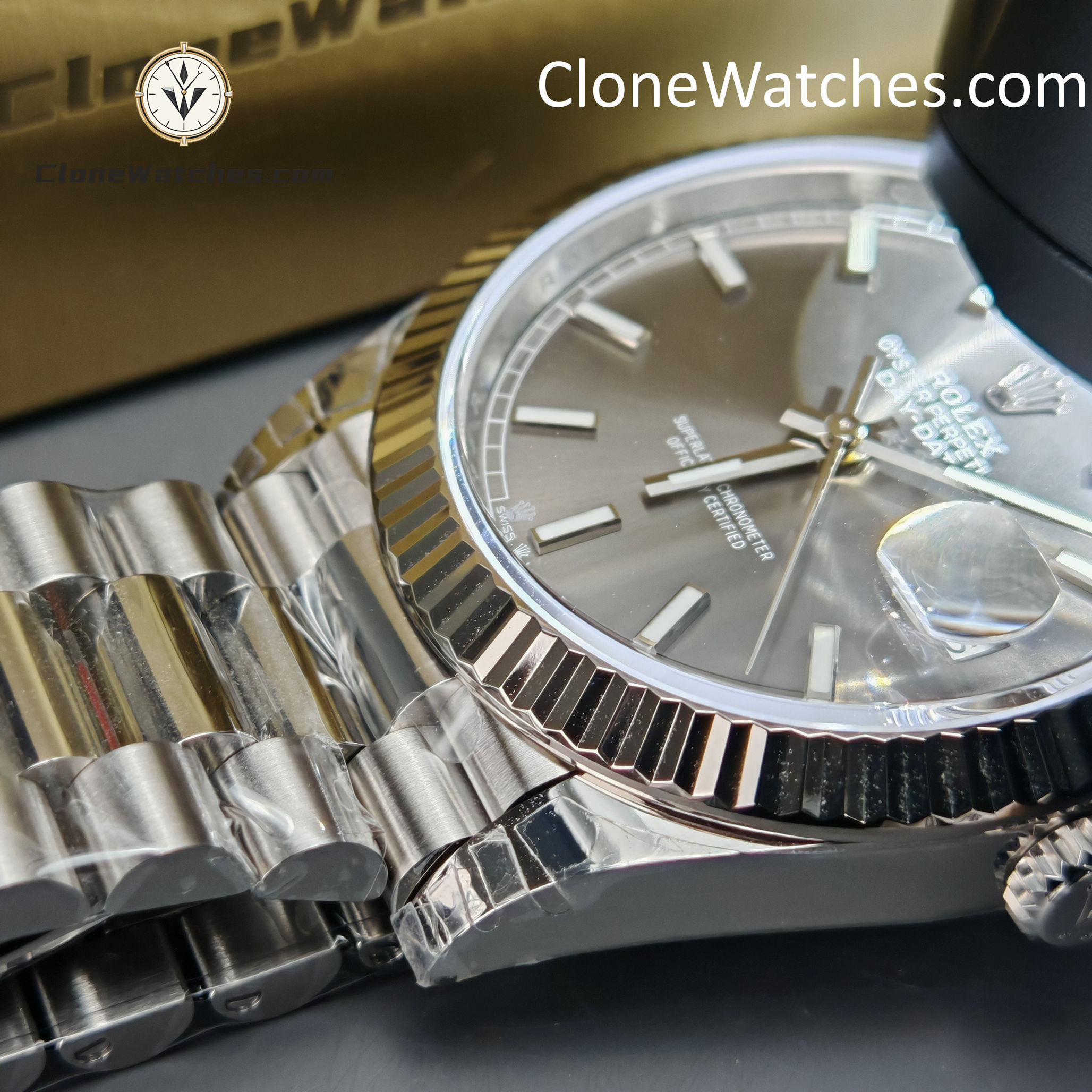 Rolex Super Clone Watches 1:1 Day Date Gray Dial 40mm m228239-0060 Presidential Bracelet VSF Version 3255 Movement