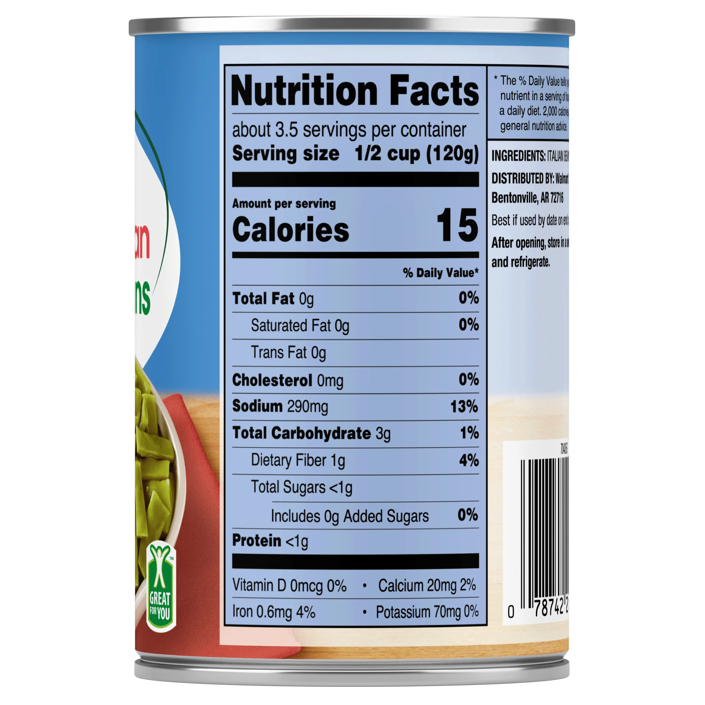 (12 pack) Great Value Cut Italian Green Beans, Gluten-Free, 14.5 oz Can