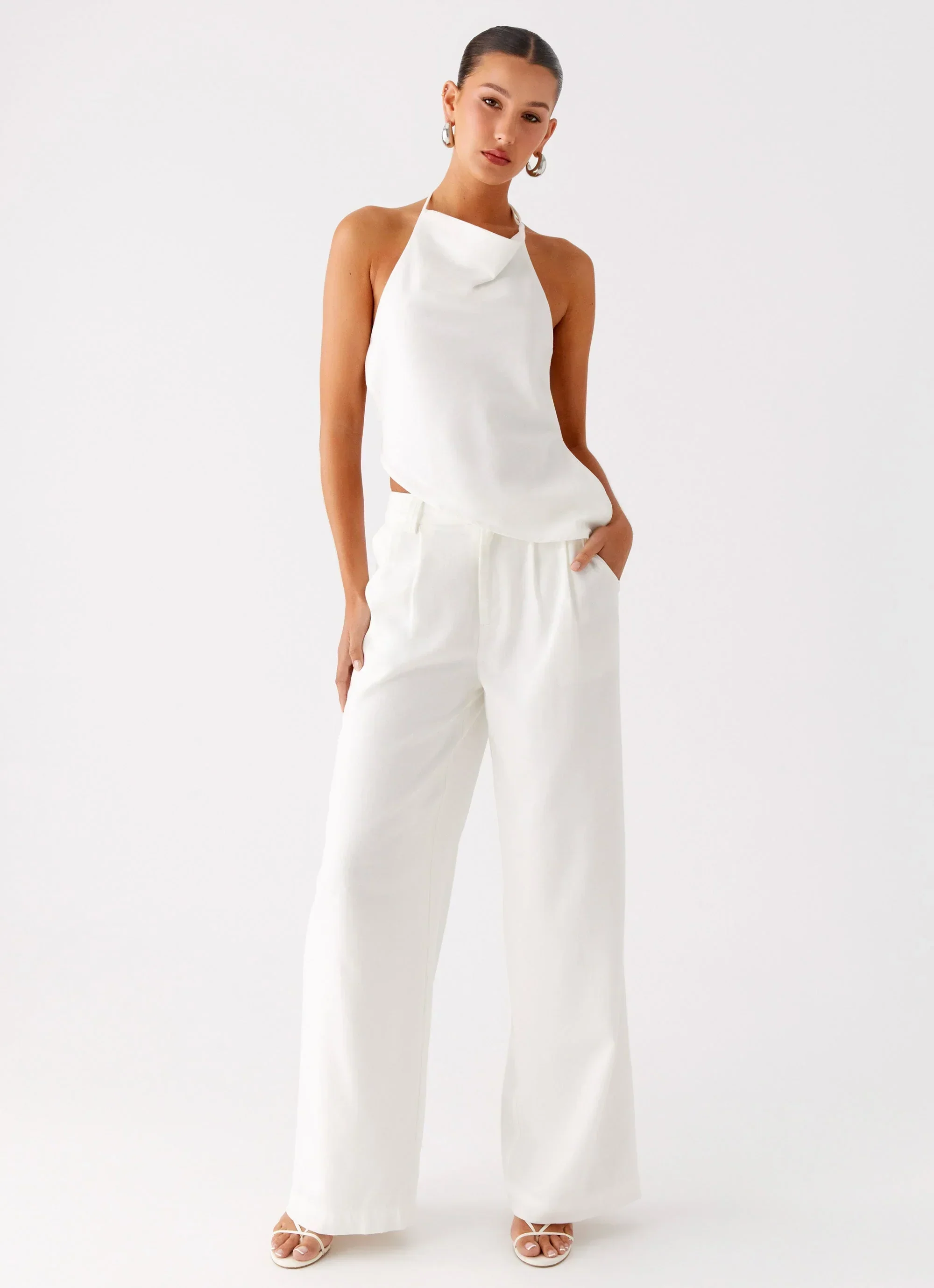 Delong Low Rise Linen Pants - White