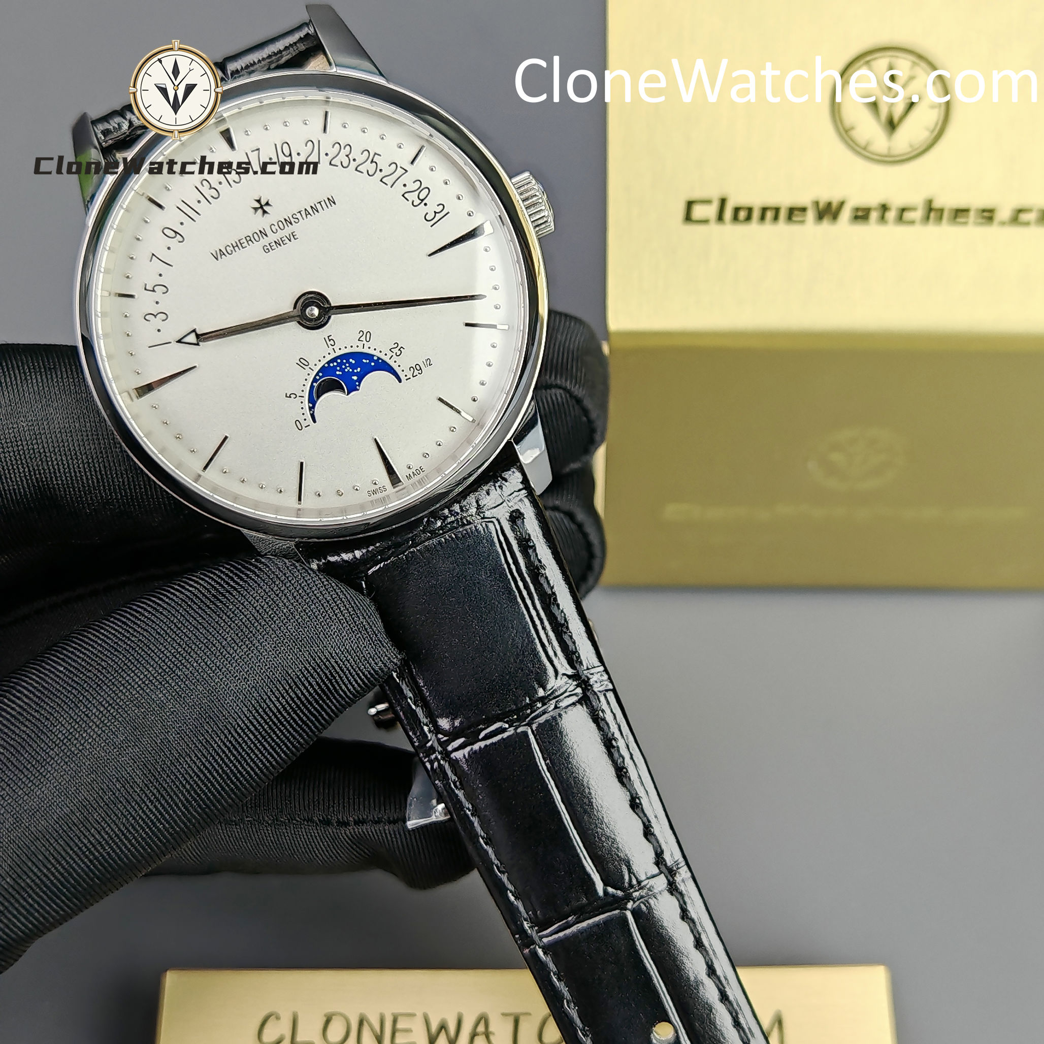 Vacheron Constantin Super Clone Watches 1:1 Patrimony Moon Phase Retrograde Date 4010U/000G-B330 White Dial