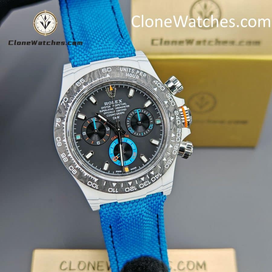 Modified Super Clone Watches 1:1 DiW Rolex Daytona Quartz Fiber Unique Piece RACING BLUE