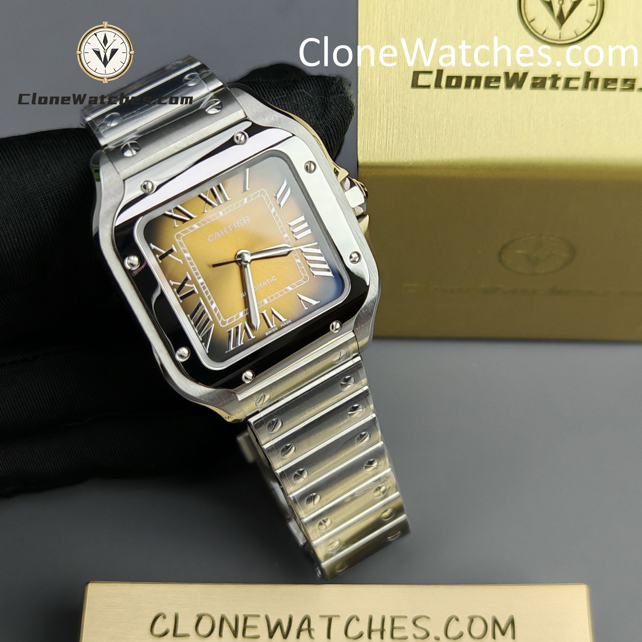 Cartier Super Clone Watches 1:1 Santos Series Gradient Brown Dial 35.1MM WSSA0065