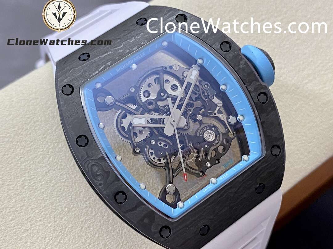 Richard Mille Super Clone Watches 1:1 RM 055 Carbon Tourbillon White Strap