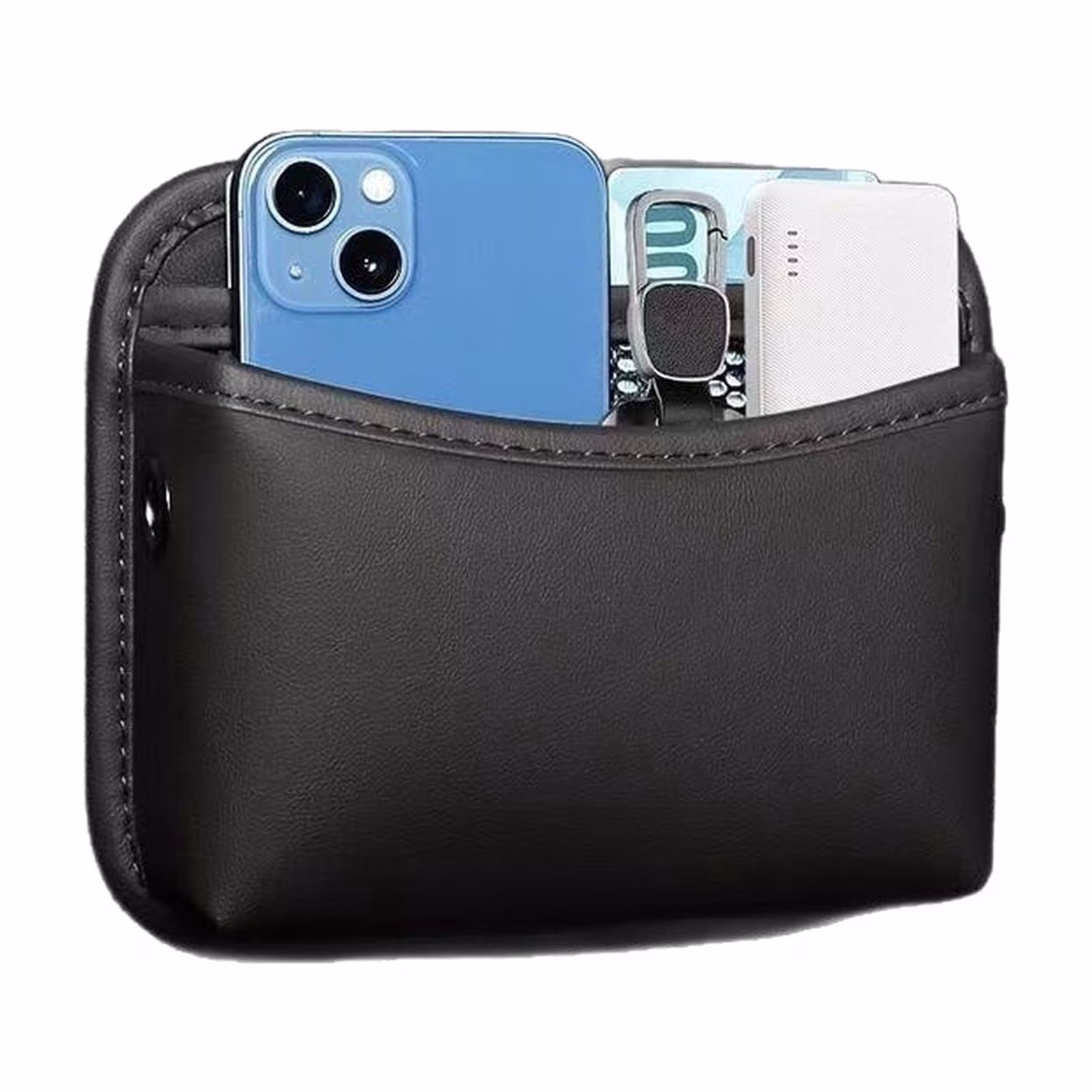 Adhesive Car Storage Pocket and Phone Holder Universal Leather Console Side Organizer Bag Black Black