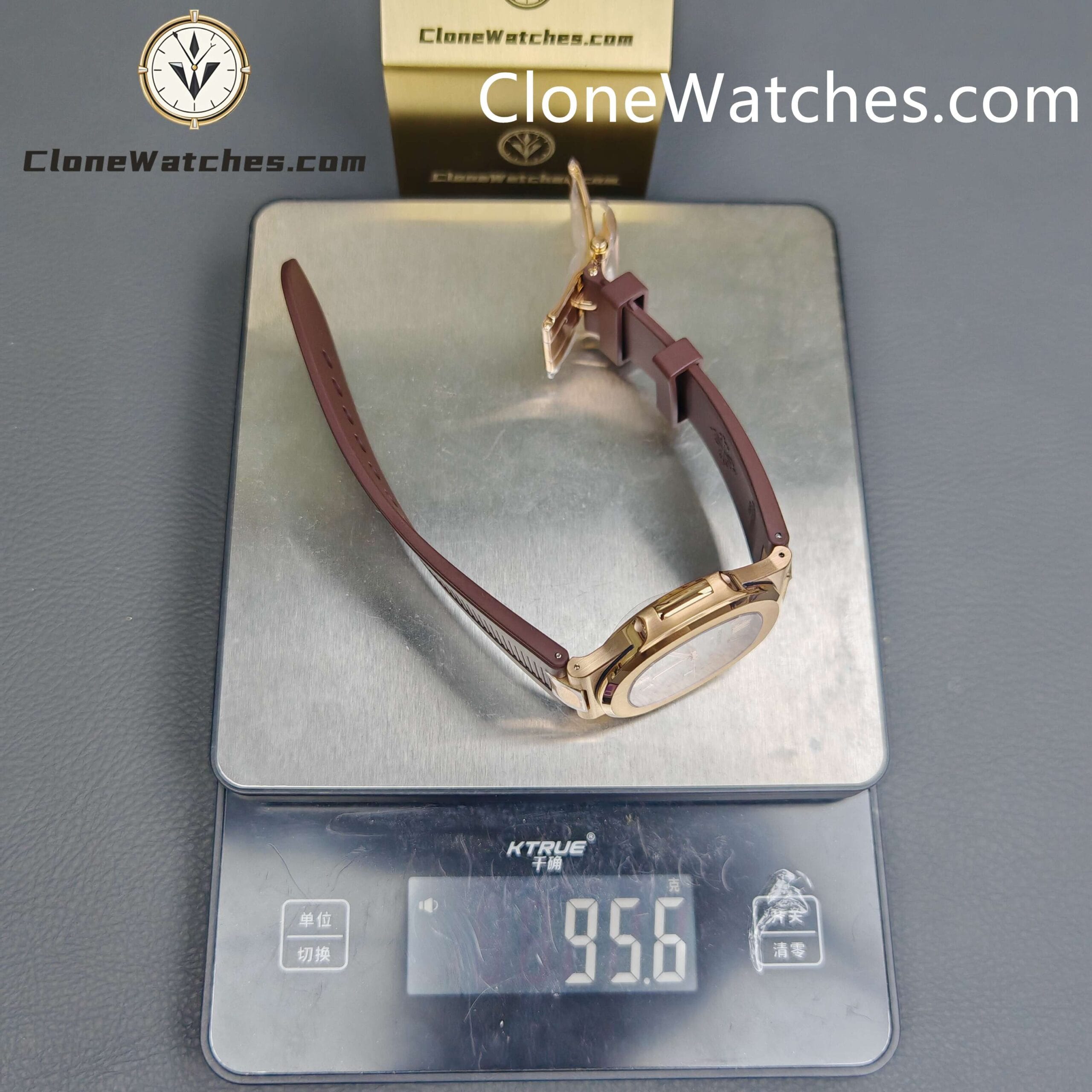 Patek Philippe Super Clone Watches 1:1 Nautilus 5711/1R White Dial Brown Rubber Strap