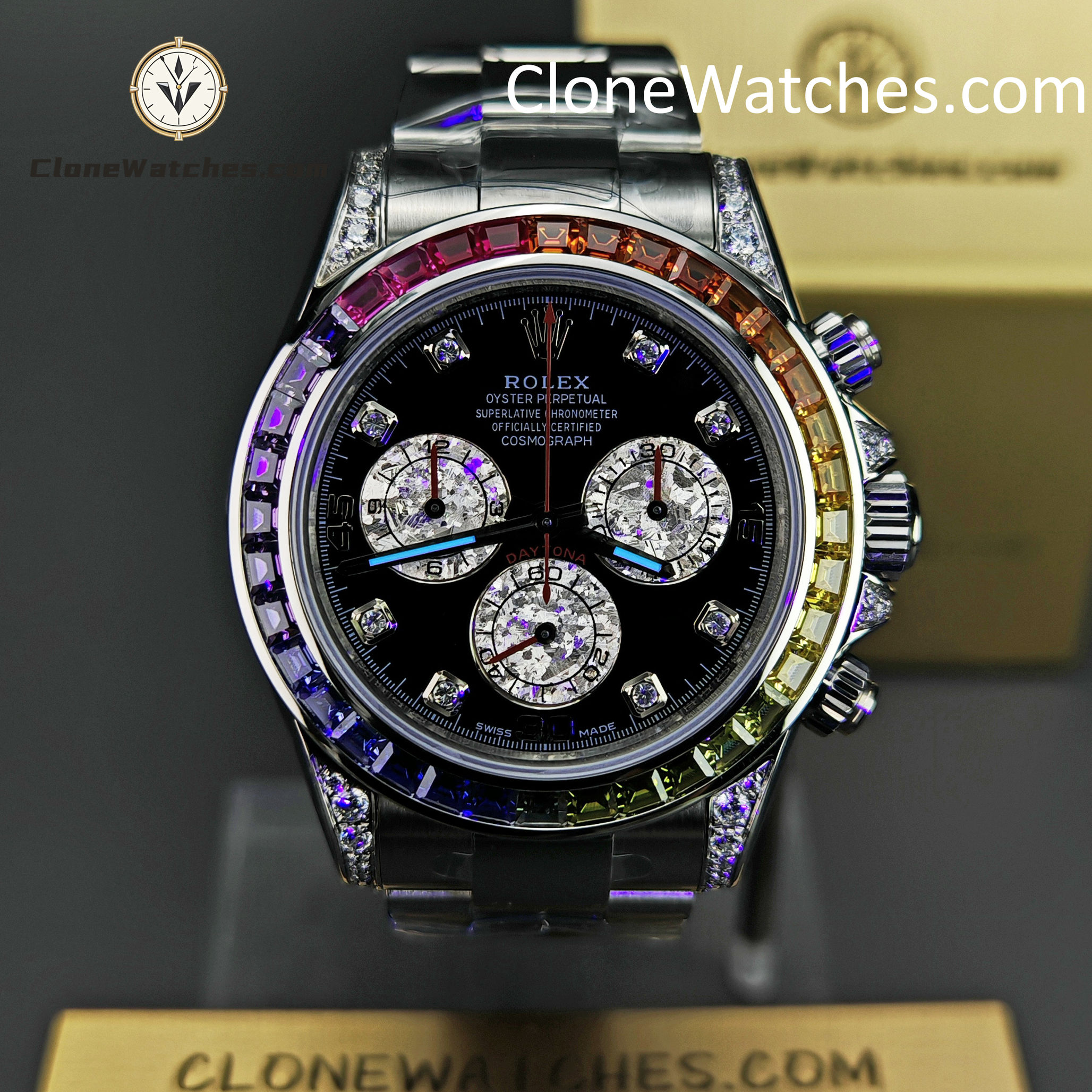 Rolex Super Clone Watches 1:1 Daytona 116599RBOW Rainbow Black Diamonds Dial 4130 Movement