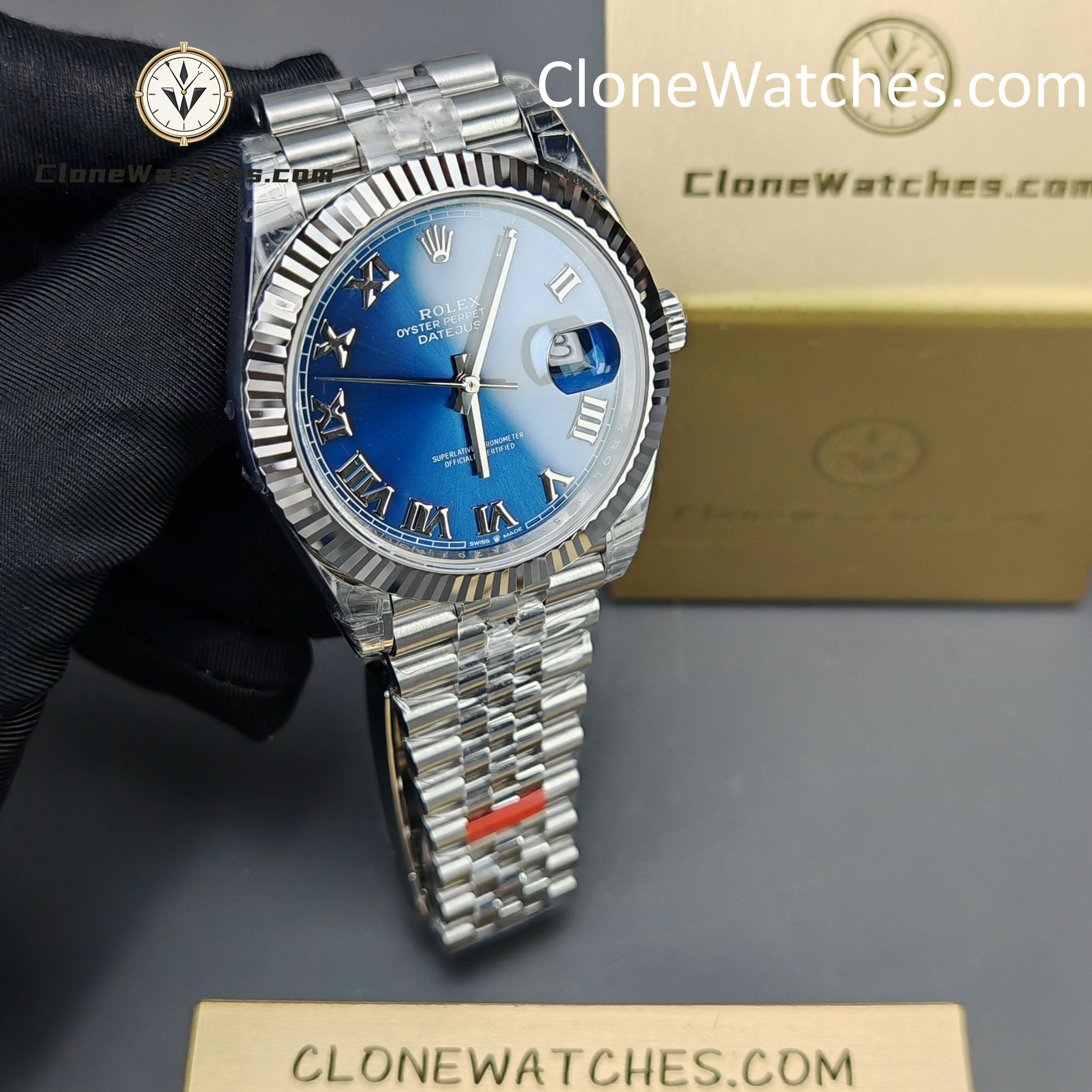 Rolex Super Clone Watches 1:1 DateJust Blue Dial Roman M126334 Jubilee 41MM 3235 Movement