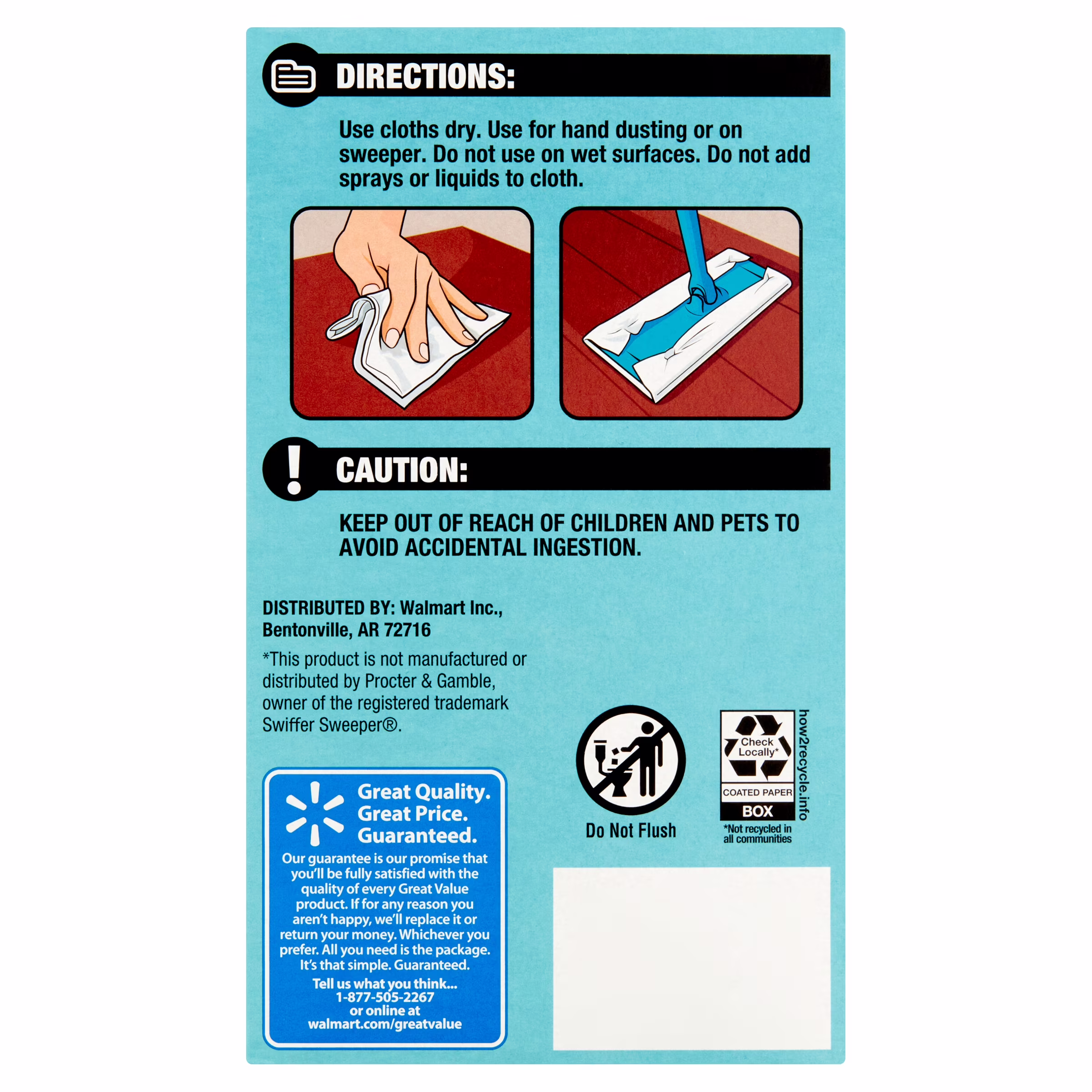 Great Value Dry Sweeping Cloth Refills, White, 16 Count