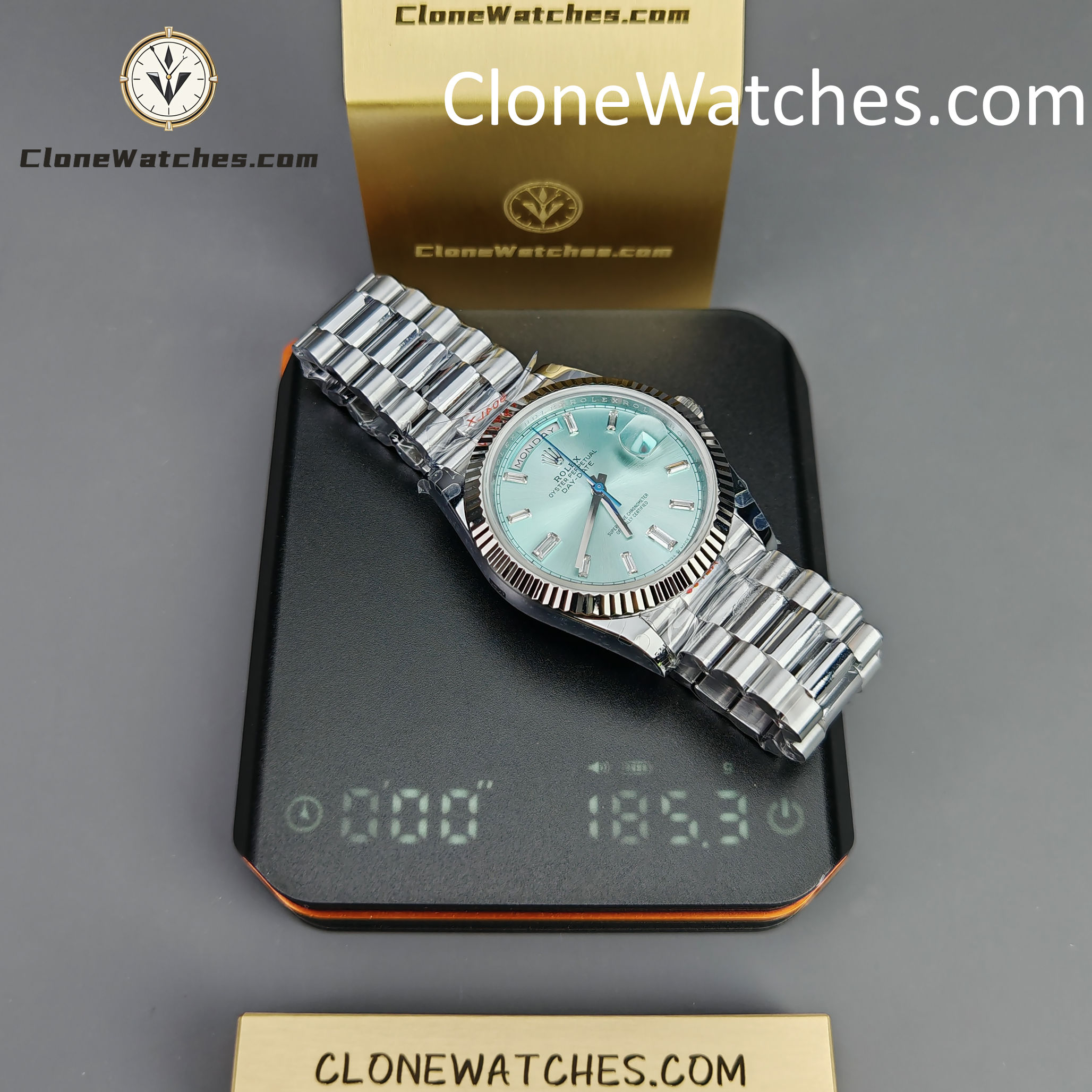 Rolex Super Clone Watches 1:1 Day Date Ice Blue Diamond Dial 40mm m228236-0006 3255 Movement
