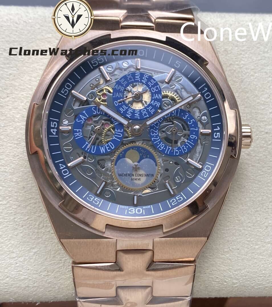 Vacheron Constantin Super Clone Watches 1:1 Overseas Series 4300V/220R-B642 Rose Gold Skeleton Dial