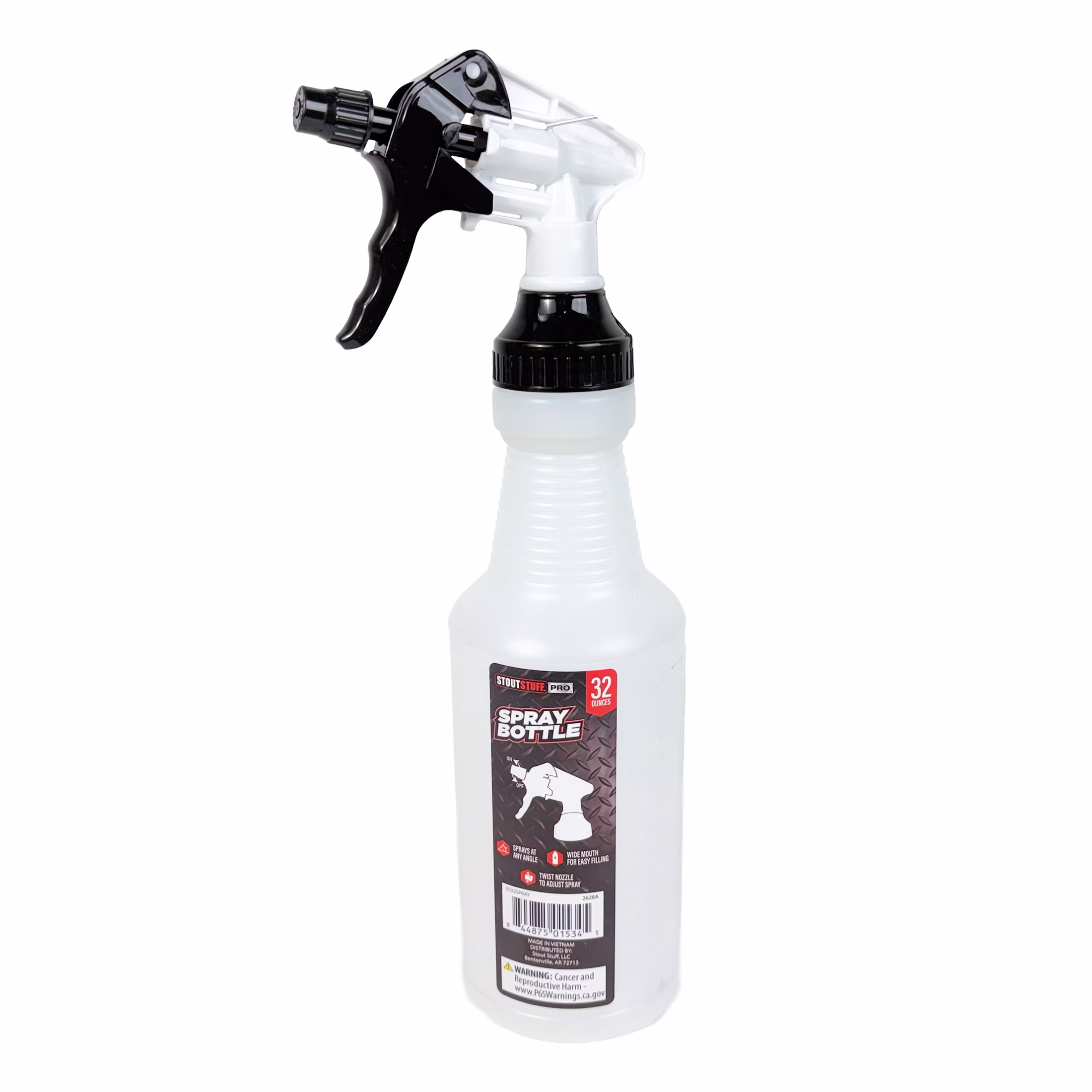 Stout Stuff Plastic Wide Mouth Empty Spray Bottle, Holds 32oz