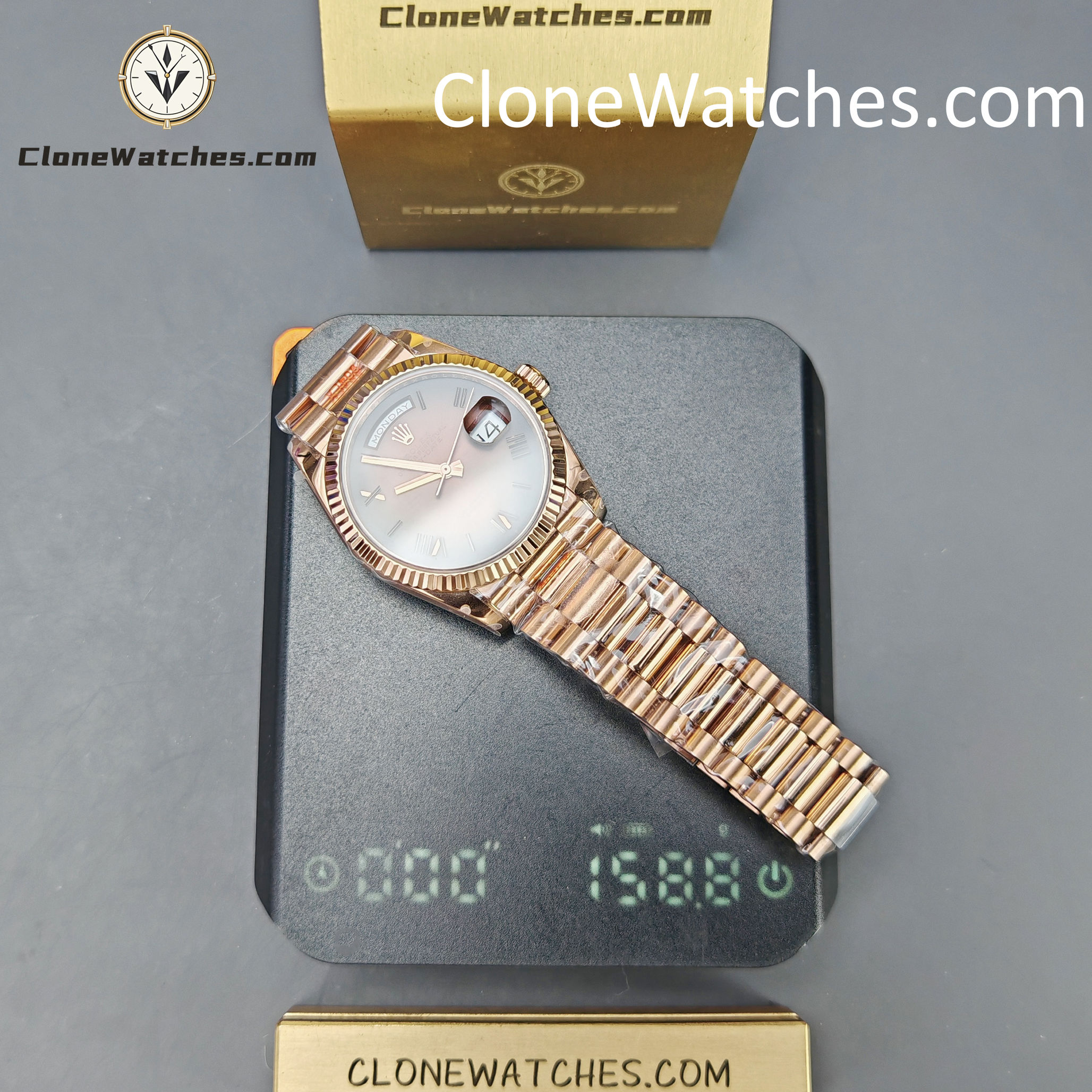 Rolex Super Clone Watches 1:1 Day Date Rose Gold Brown Roman Dial 36mm m128235-0075 3255 Movement