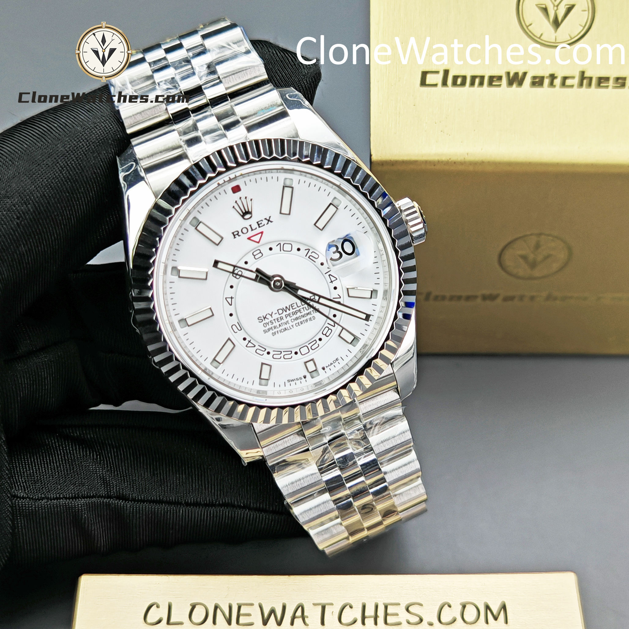Rolex Super Clone Watches 1:1 Sky Dweller White Dial Jubilee M336934 9002 Movement