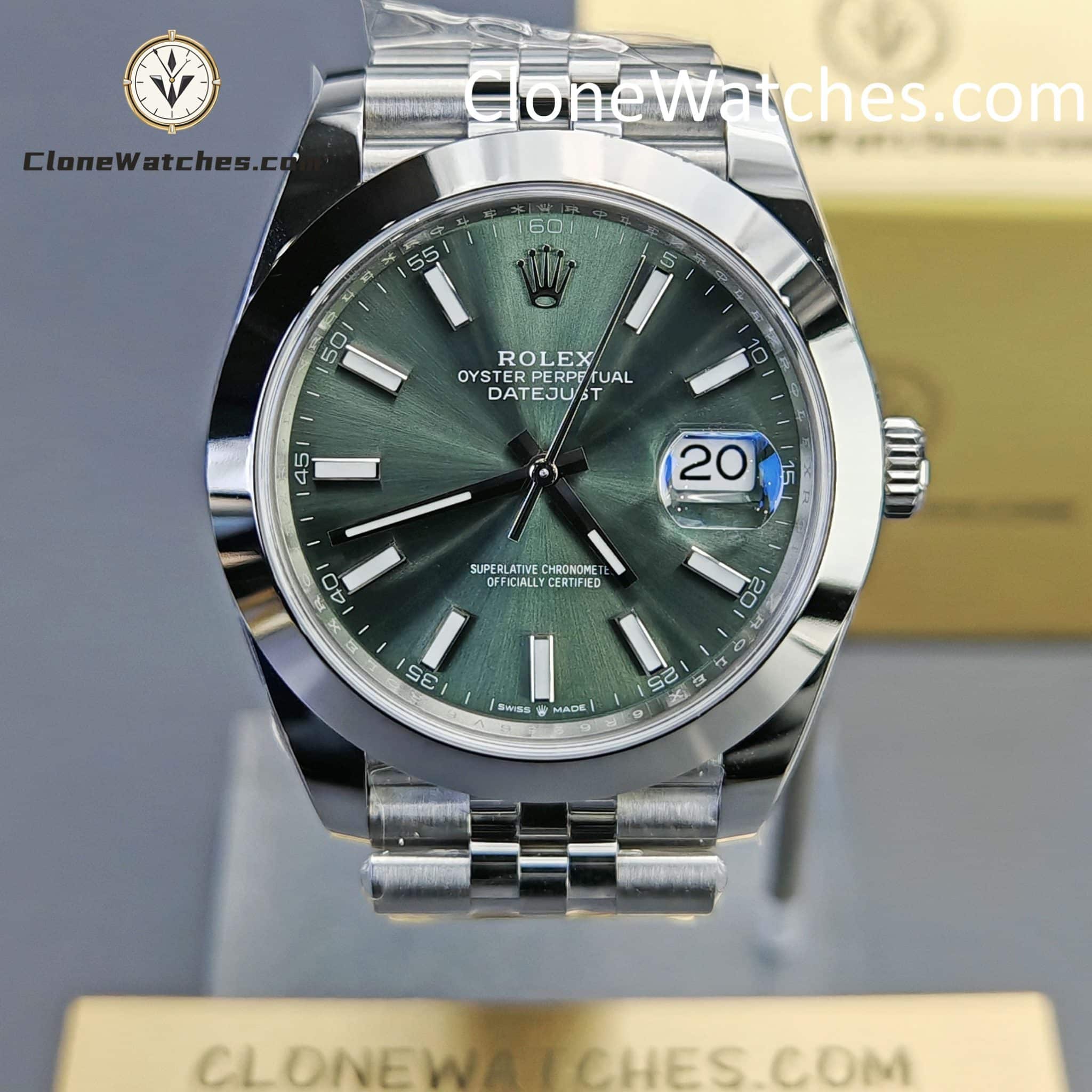 Rolex Super Clone Watches 1:1 DateJust Green Dial m126300-0020 Jubilee 41MM 3235 Movement