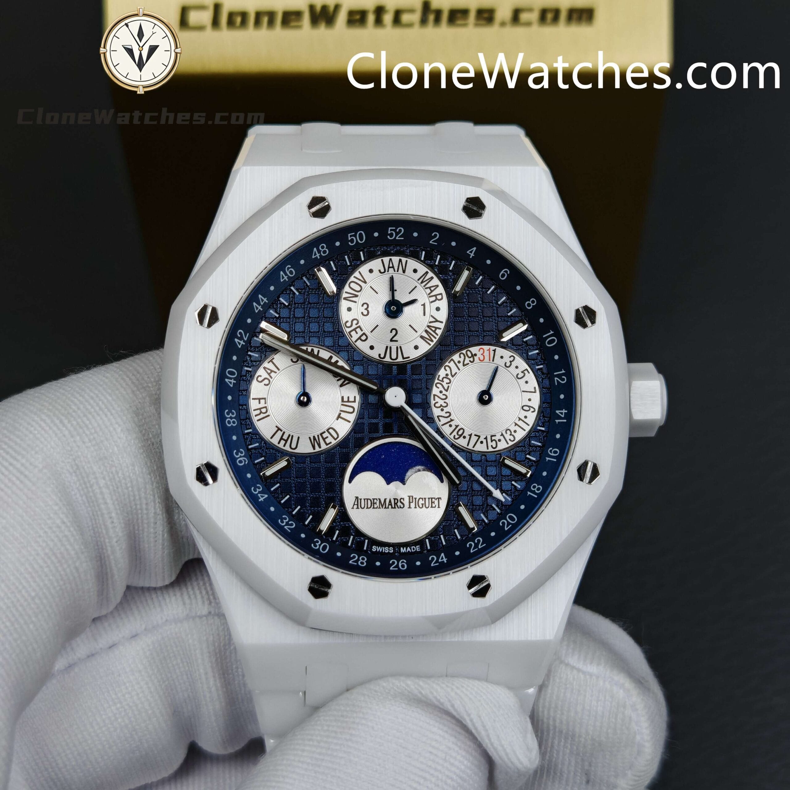 Audemars Piguet Super Clone Watches 1:1 White Ceramic 26579 True Moon Phase