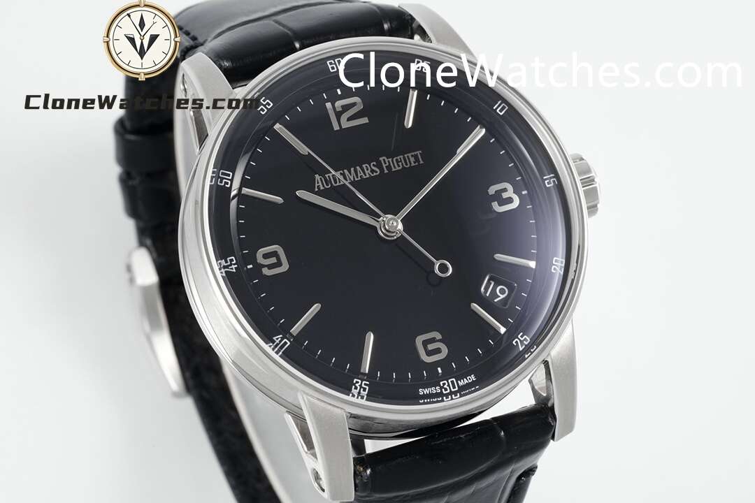 Audemars Piguet Super Clone Watches 1:1 Code 11.59 by 15210BC Black Dial 41MM Leather Strap