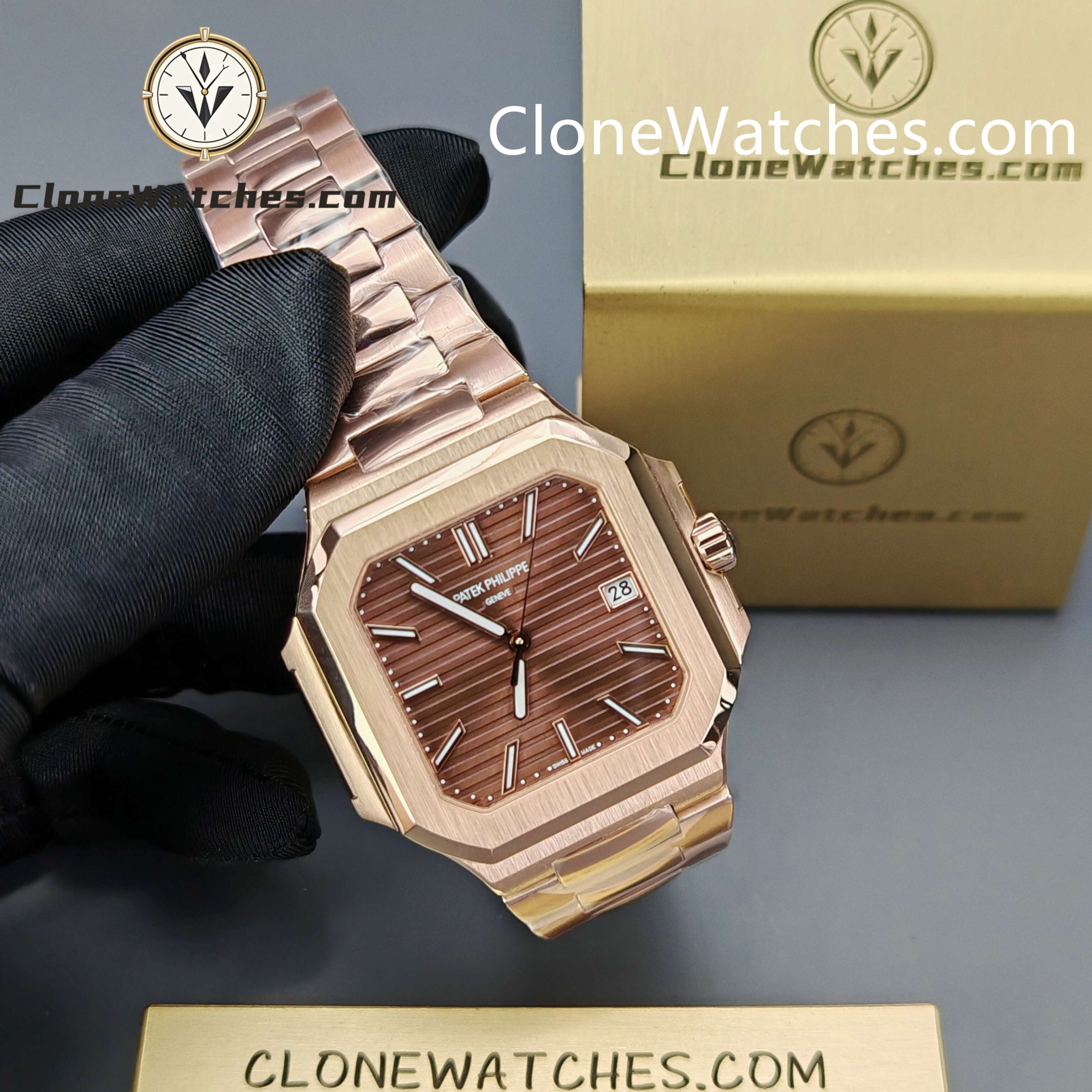 Patek Philippe Super Clone Watches 1:1 CUBITUS Rose Gold 7128/1R-001 Brown Dial