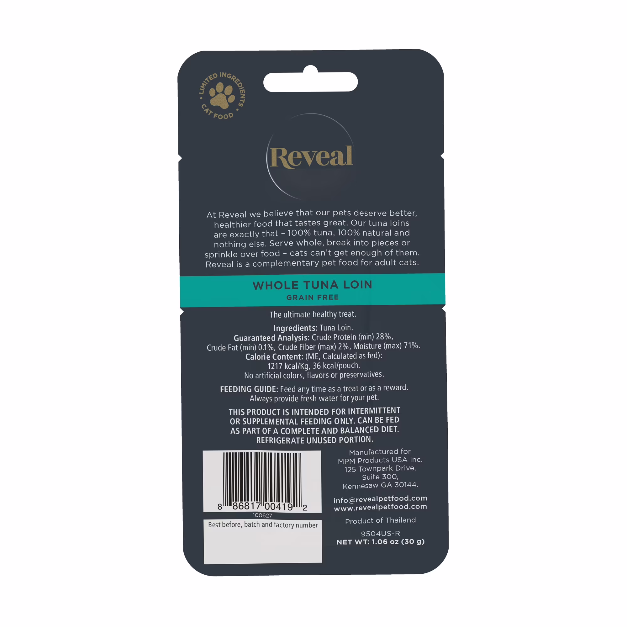 (4 pack) Reveal Pet Food Natural Cat Treats Whole Tuna Loin 1.06oz