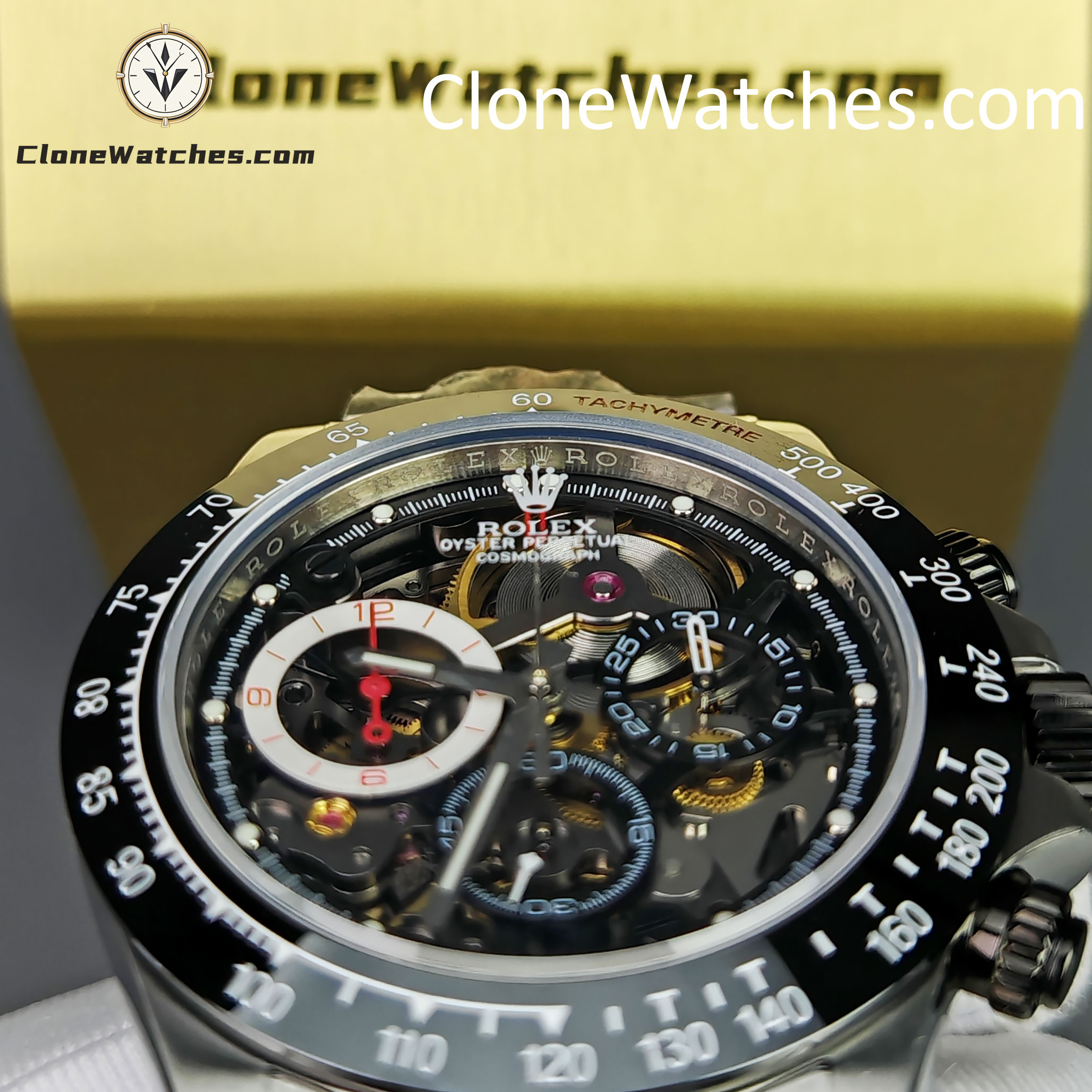 Modified Super Clone Watches 1:1 Sonic Rolex Daytona Black Skeleton Dial 4130
