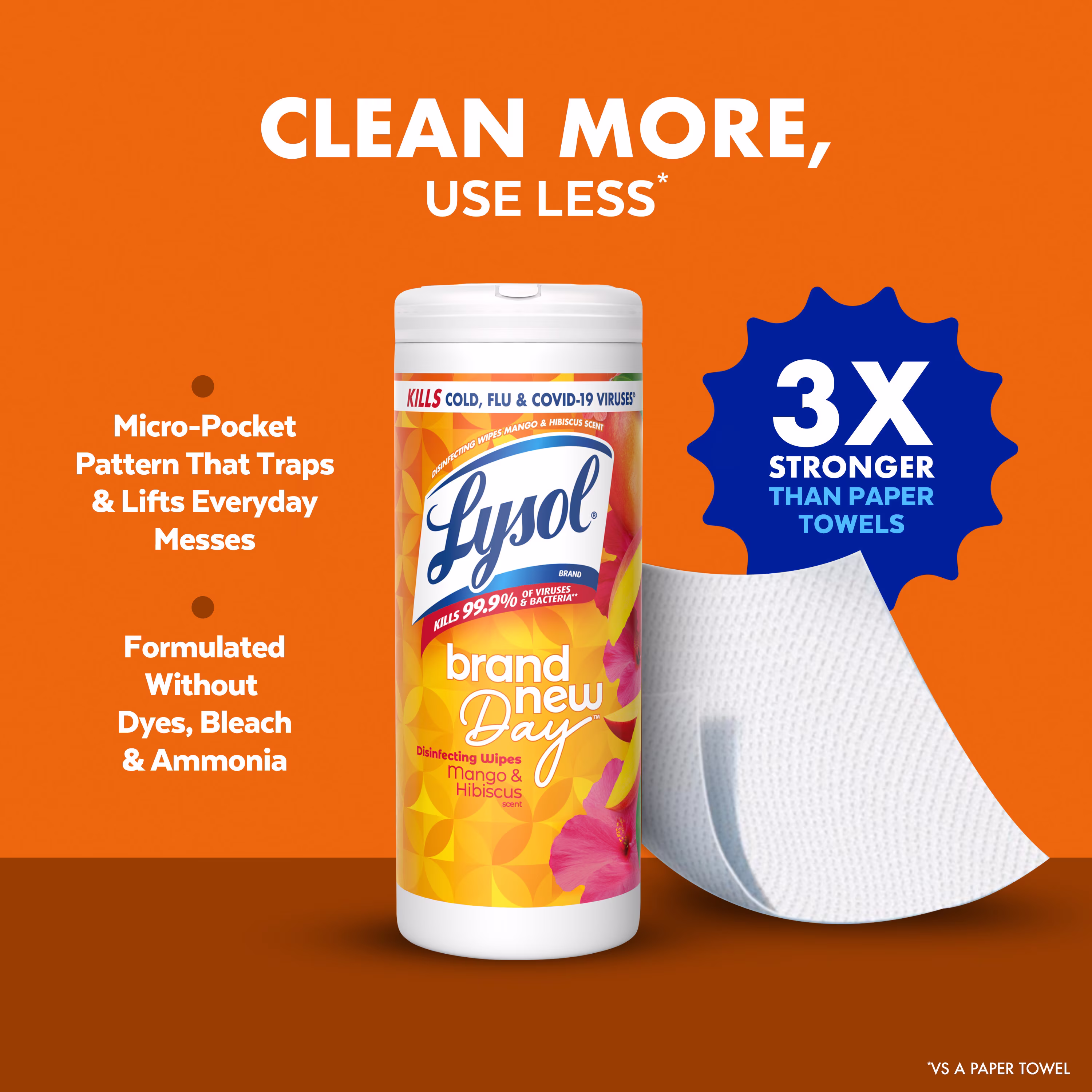 Lysol Disinfecting Wipes, All Purpose Cleaner, Multi Surface Antibacterial Cleaning Wipes, Cleaning Supplies, Mango & Hibiscus Scent, 35 Count