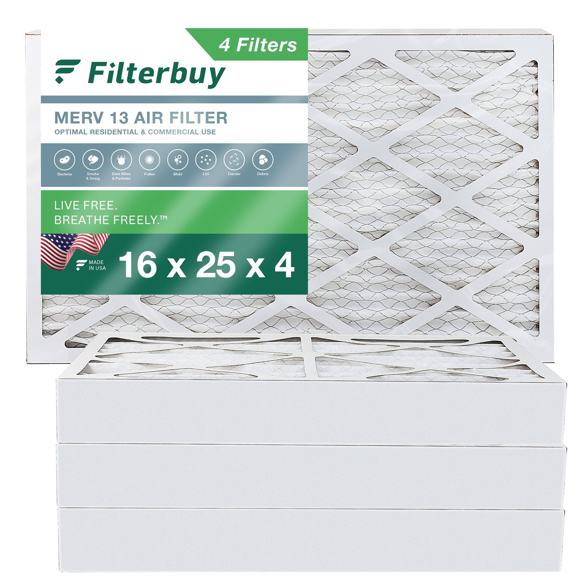 AFB Platinum MERV 13 16x25x4 Pleated AC Furnace Air Filter, Pack of 4