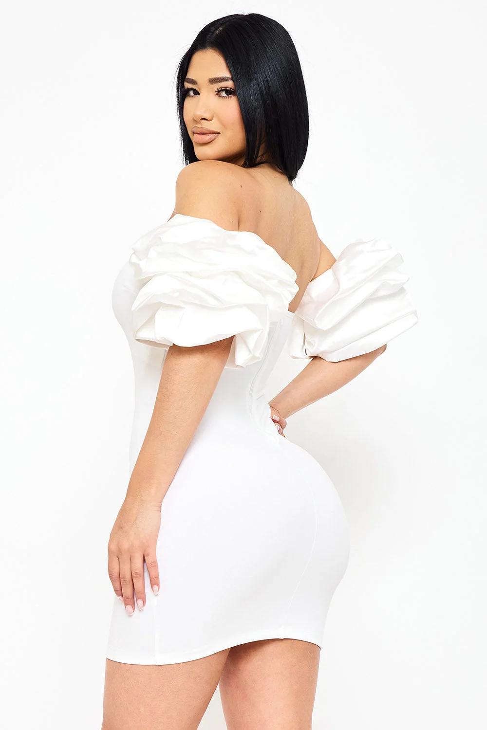 Symphony Dress - Layered Ruffle Sleeve Off The Shoulder Mini Dress