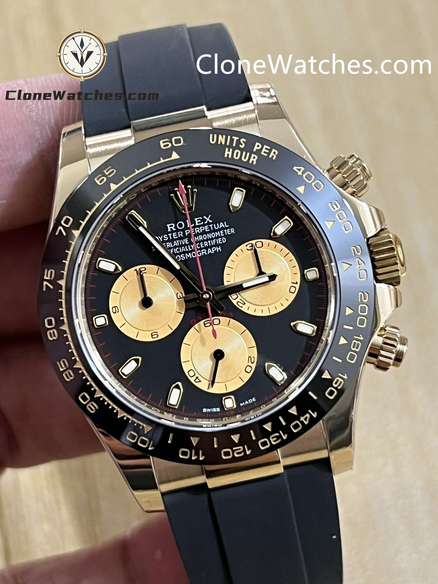 Rolex Super Clone Watches 1:1 Daytona Black Dial Rubber Strap m116518ln-0047 4130 Movement