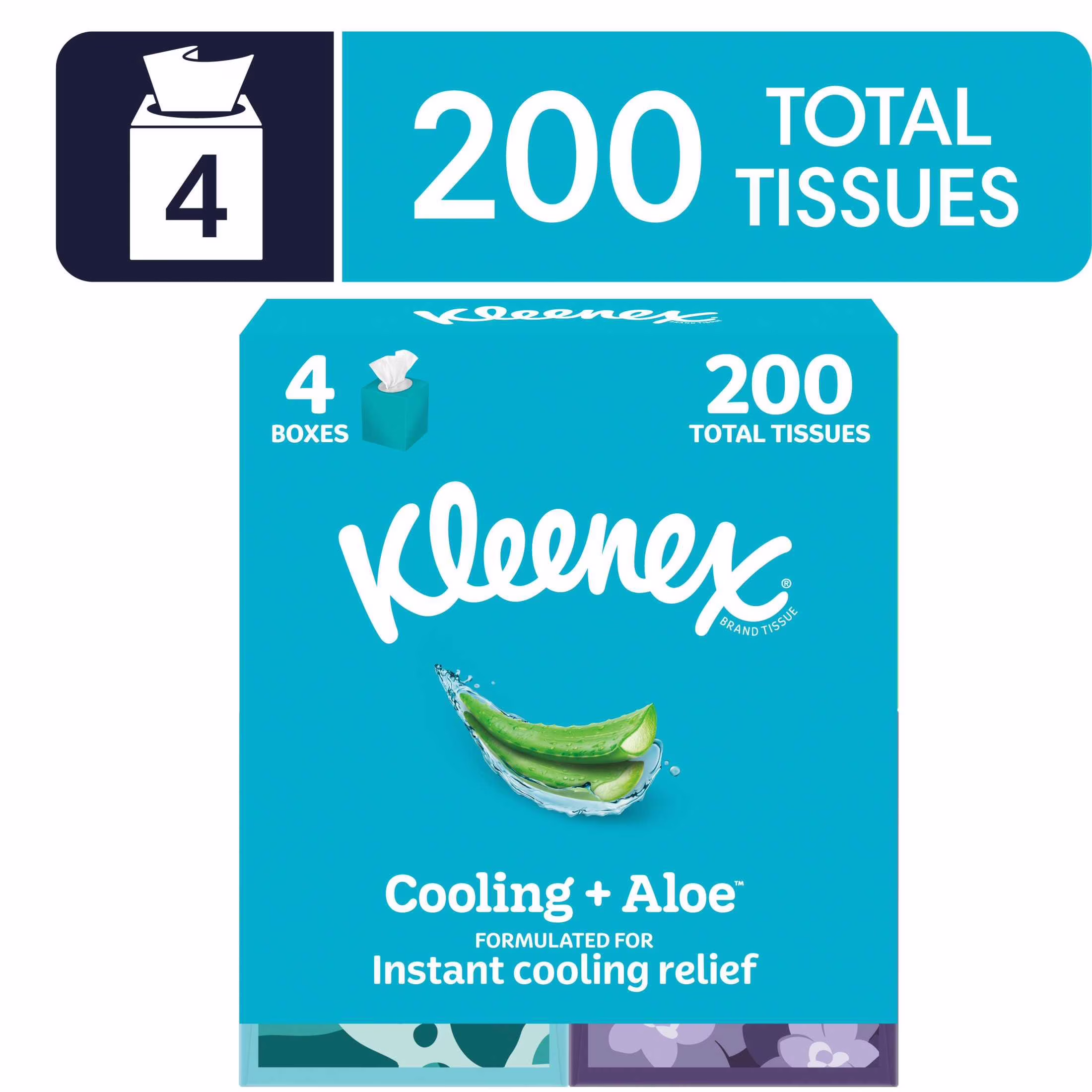 Kleenex Cooling + Aloe 2-Ply Cube Box Facial Tissues, 1 Pack (50 Total Tissues)