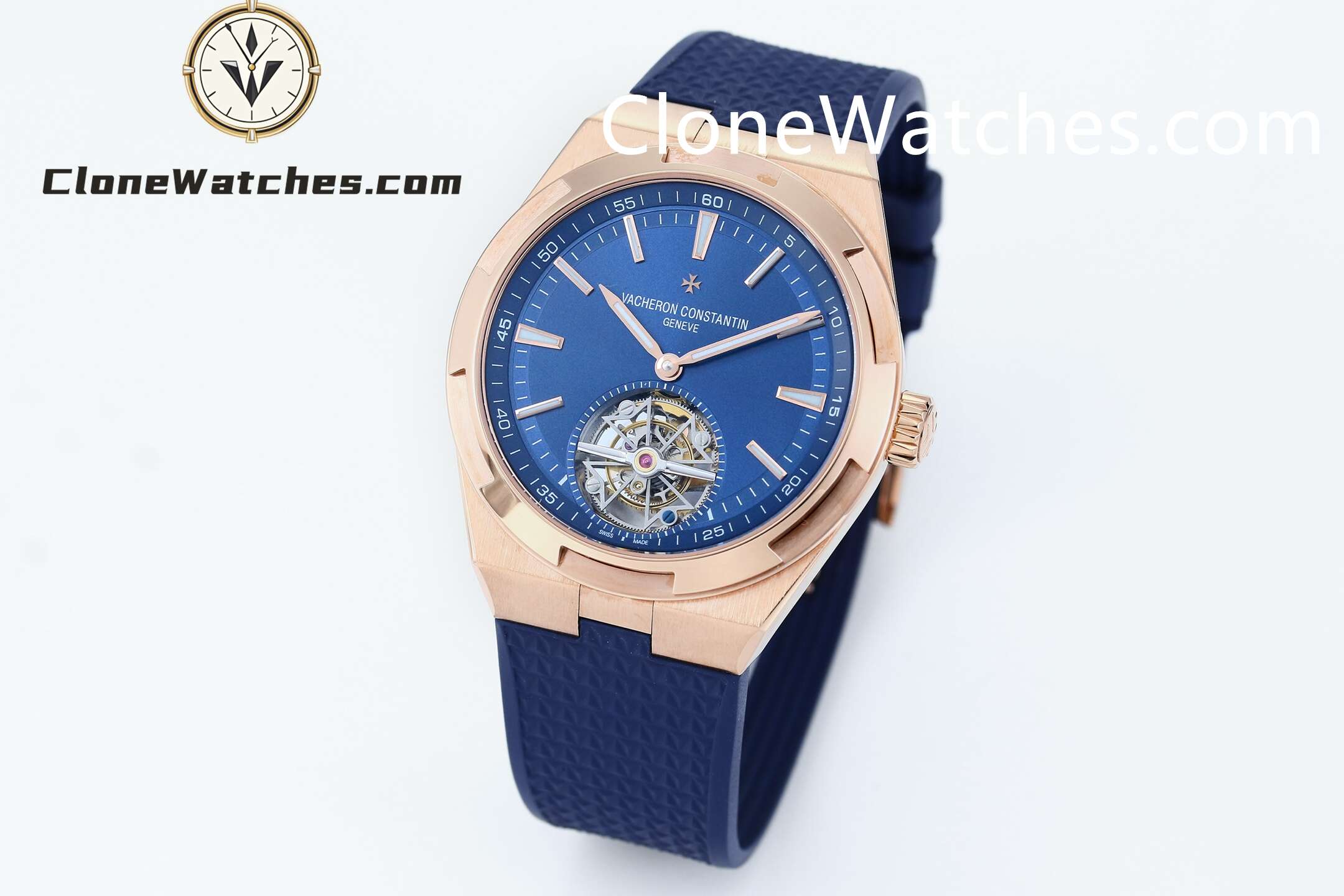 Vacheron Constantin Super Clone Watches 1:1 Overseas Rose Gold Tourbillon 6000V/210R-B733 42.5MM Rubber Strap