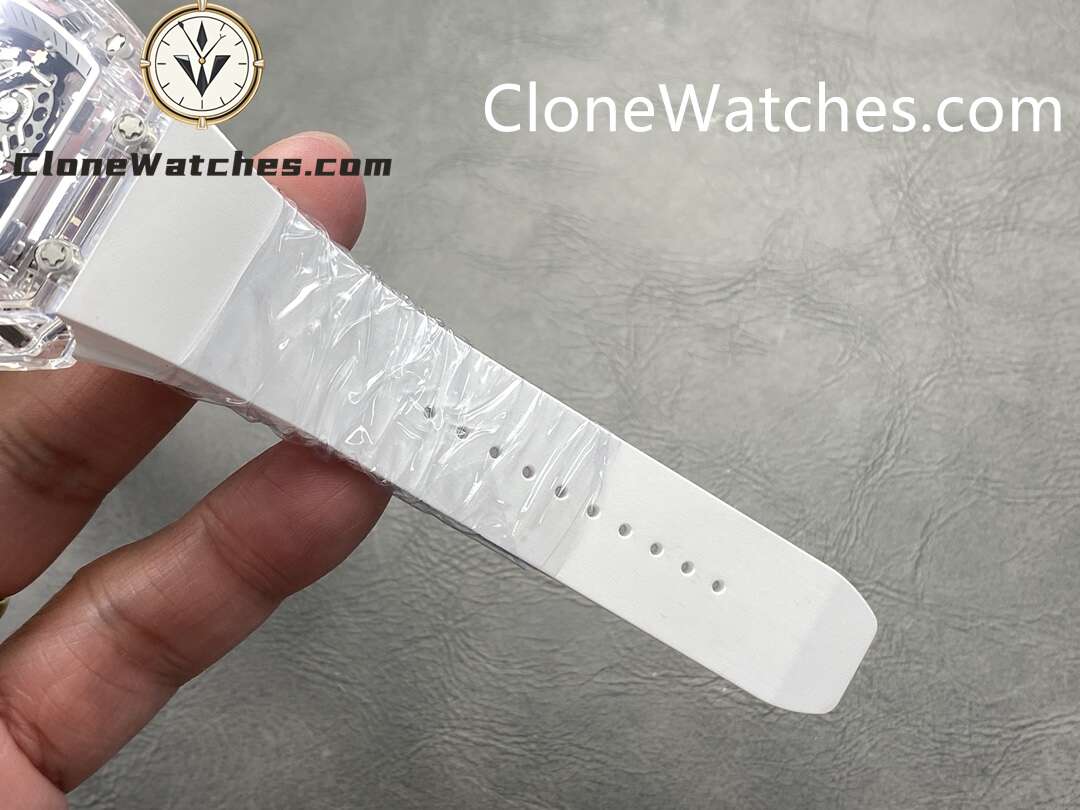 Richard Mille Super Clone Watches 1:1 RM 055 Ceramics Tourbillon Fully Transparent White Strap