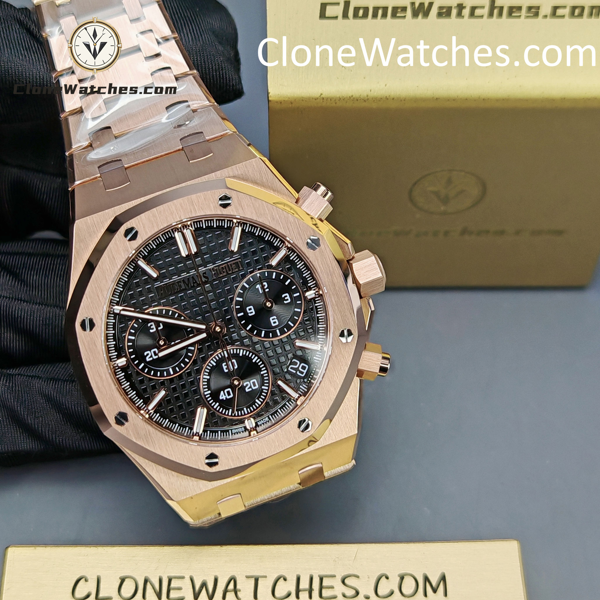 Audemars Piguet Super Clone Watches 1:1 Royal Oak Rose Gold 26240 Black Dial